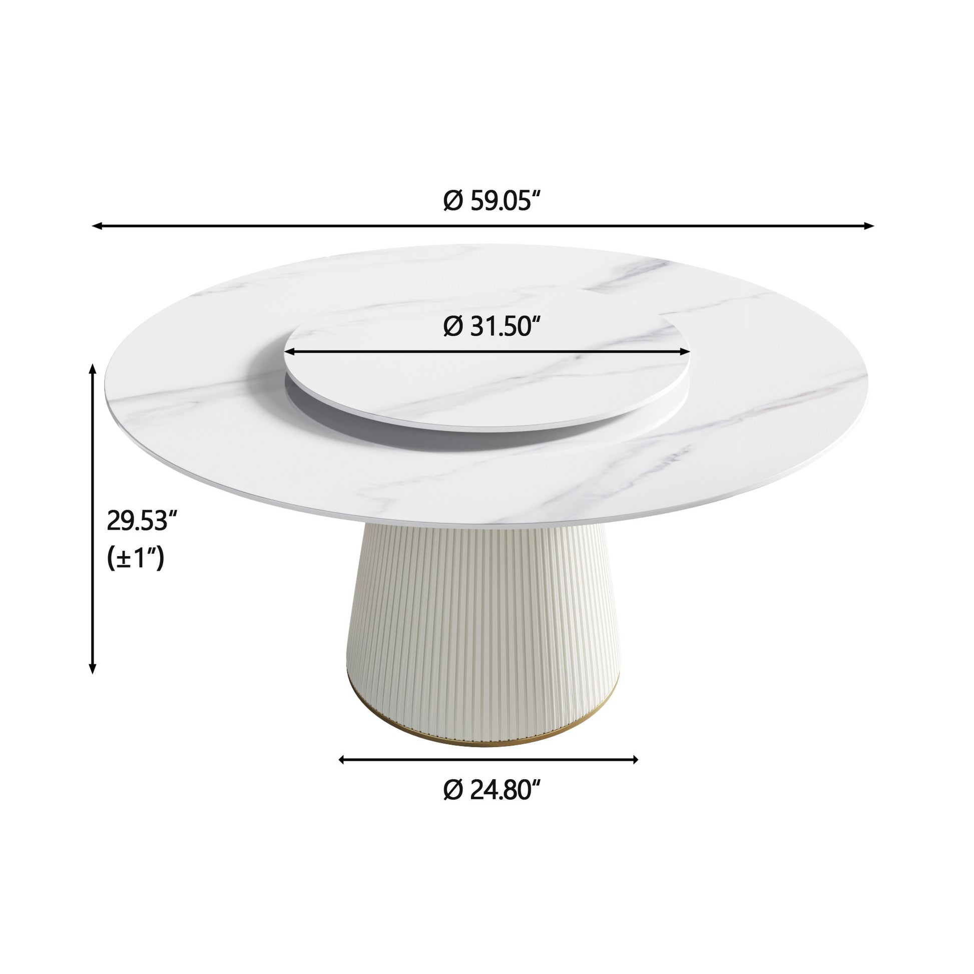 59.05 "Modern White Artificial Stone Round Beige Plywood Pu Base Dining Table Can Accommodate 8 People 31.5"White Artificial Stone Turntable Not Including Chairs. White Dining Room Plywood Sintered Stone