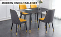 Table And Chair Set. Black Sintered Stone Tabletop With Black Metal Legs. Orange Deep Gray Dual Tone Pu Leather Backrest And Black Metal Leg Chair. 1 Table And 4 Chairs F 001 C 007 Black Sintered Stone