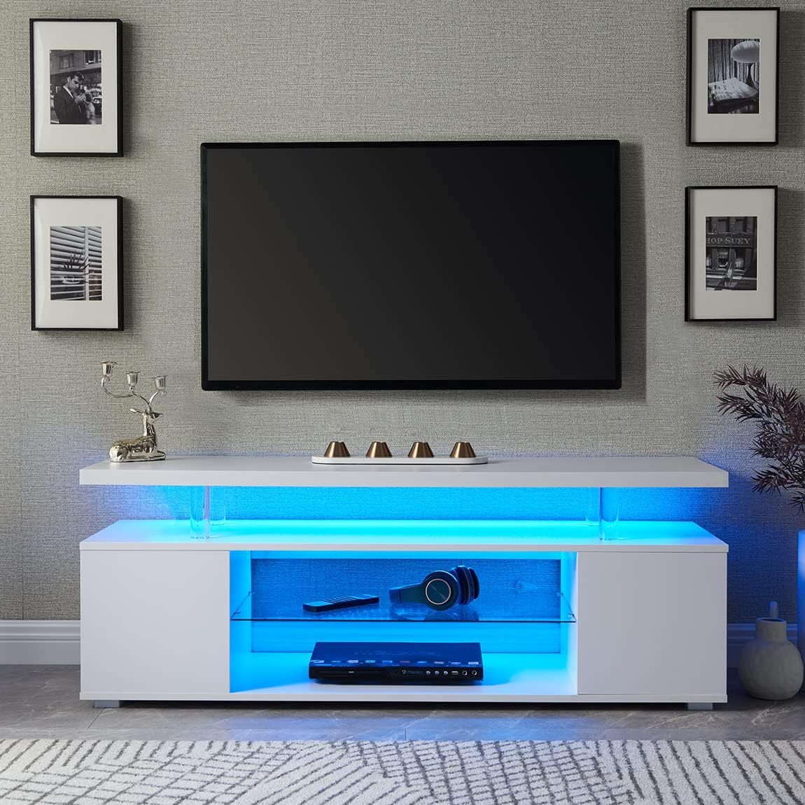 Tv Stand For 65 Inch Tv Led Gaming Entertainment Center Media Storage Console Table With Large Side Cabinet For Living Room White White Dining Room 65 Inches 60 69 Inches American Design,American Traditional,Antique,Boho,Classic 65 Inches Mdf Engineered