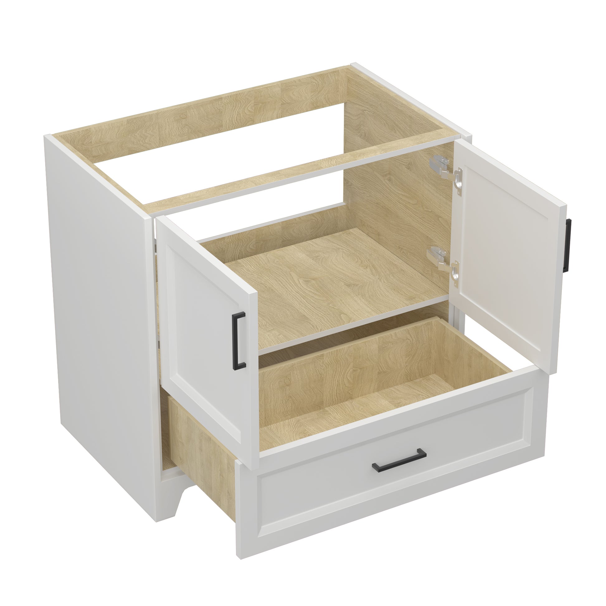 36 Inch Solid Wood Bathroom Vanity Without Top Sink, Modern Bathroom Vanity Base Only, Birch Solid Wood And Plywood Cabinet, Bathroom Storage Cabinet With Double Door Cabinet And 1 Drawer White 1 White 2 2 36 To 47 In 32 To 35 In Soft Close Doors