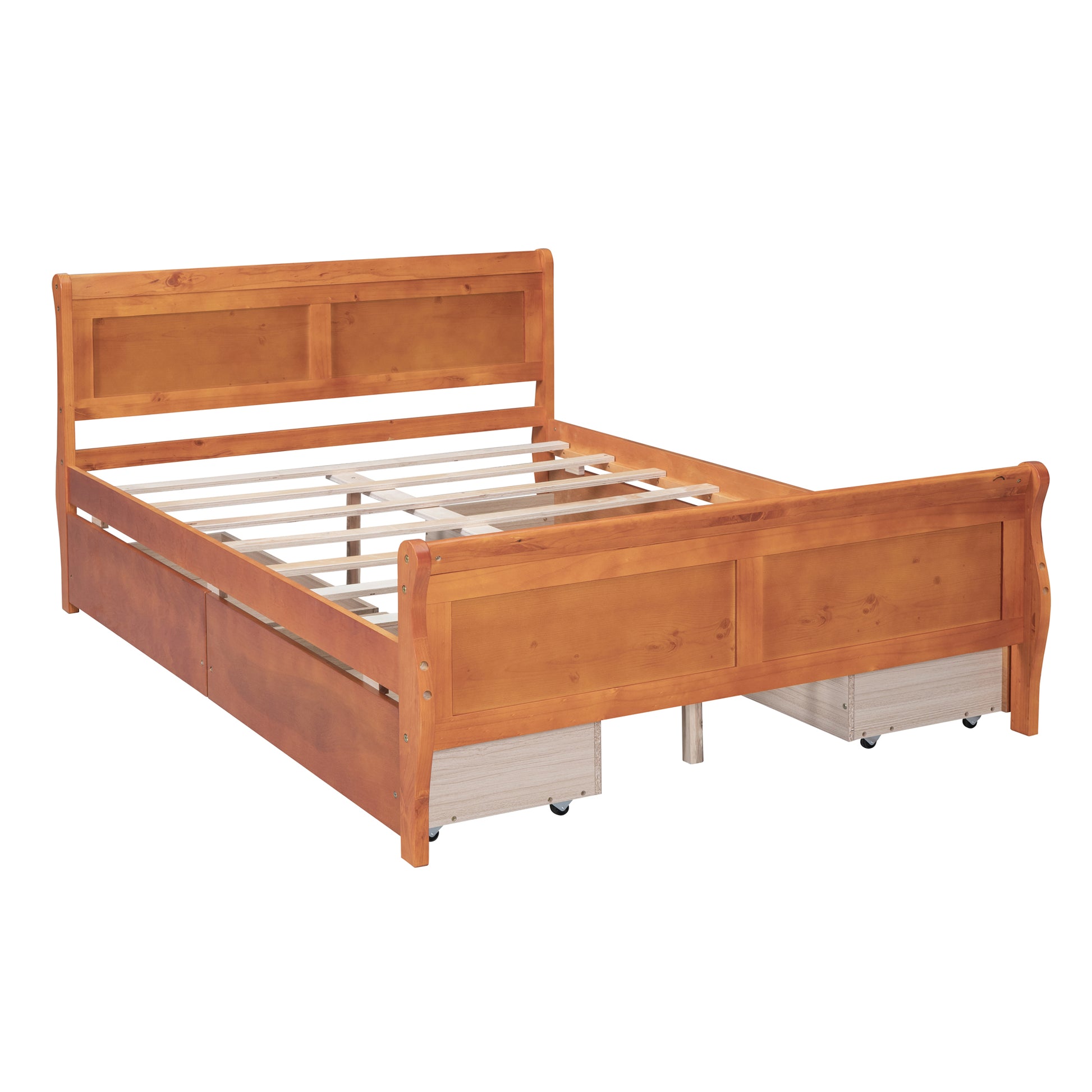 Full Size Wood Platform Bed With 4 Drawers And Streamlined Headboard & Footboard, Oak Oak Solid Wood Mdf