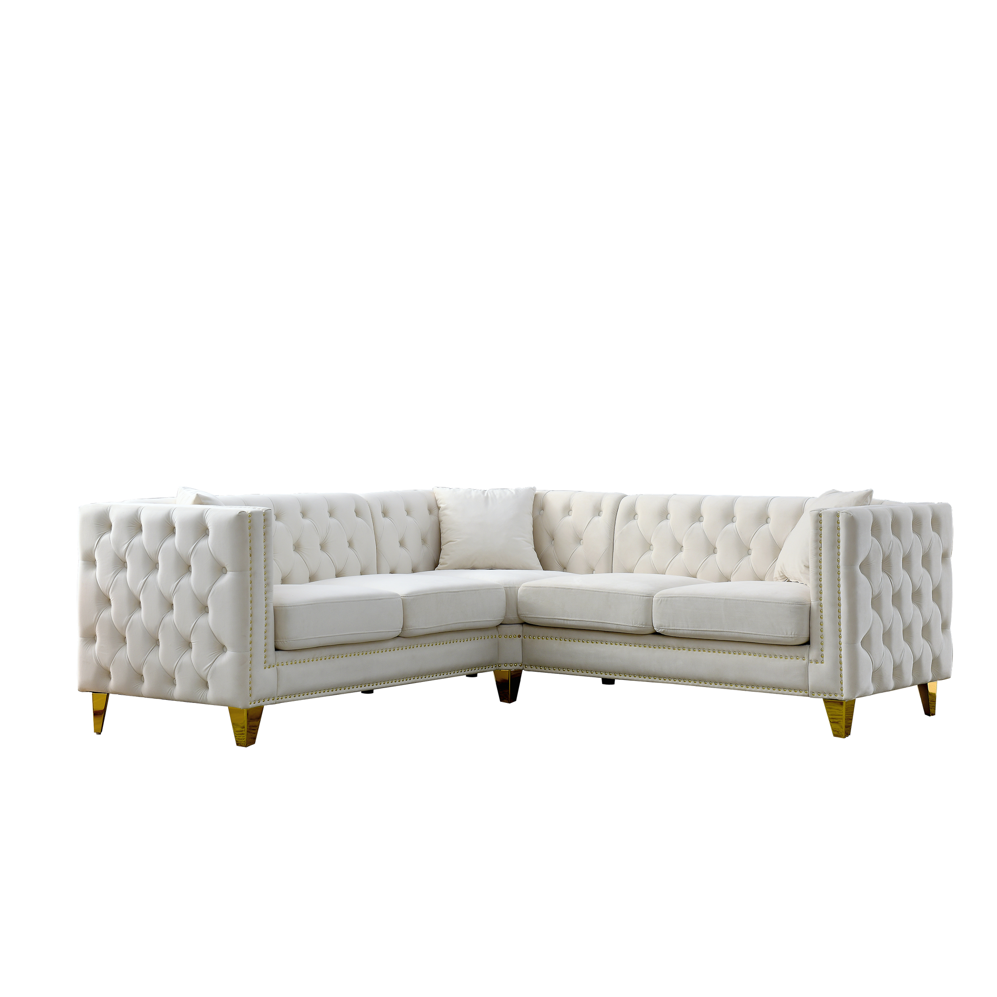 82.2 Inch Velvet Corner Sofa, L Shaped Sectional Couch, 5 Seater Corner Sofas With 3 Cushions For Living Room, Bedroom, Apartment, Office Beige Foam Velvet