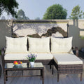 Outdoor Patio Furniture Sets 3 Piece Conversation Set Wicker Ratten Sectional Sofa With Seat Cushions Beige Cushion Brown Rattan