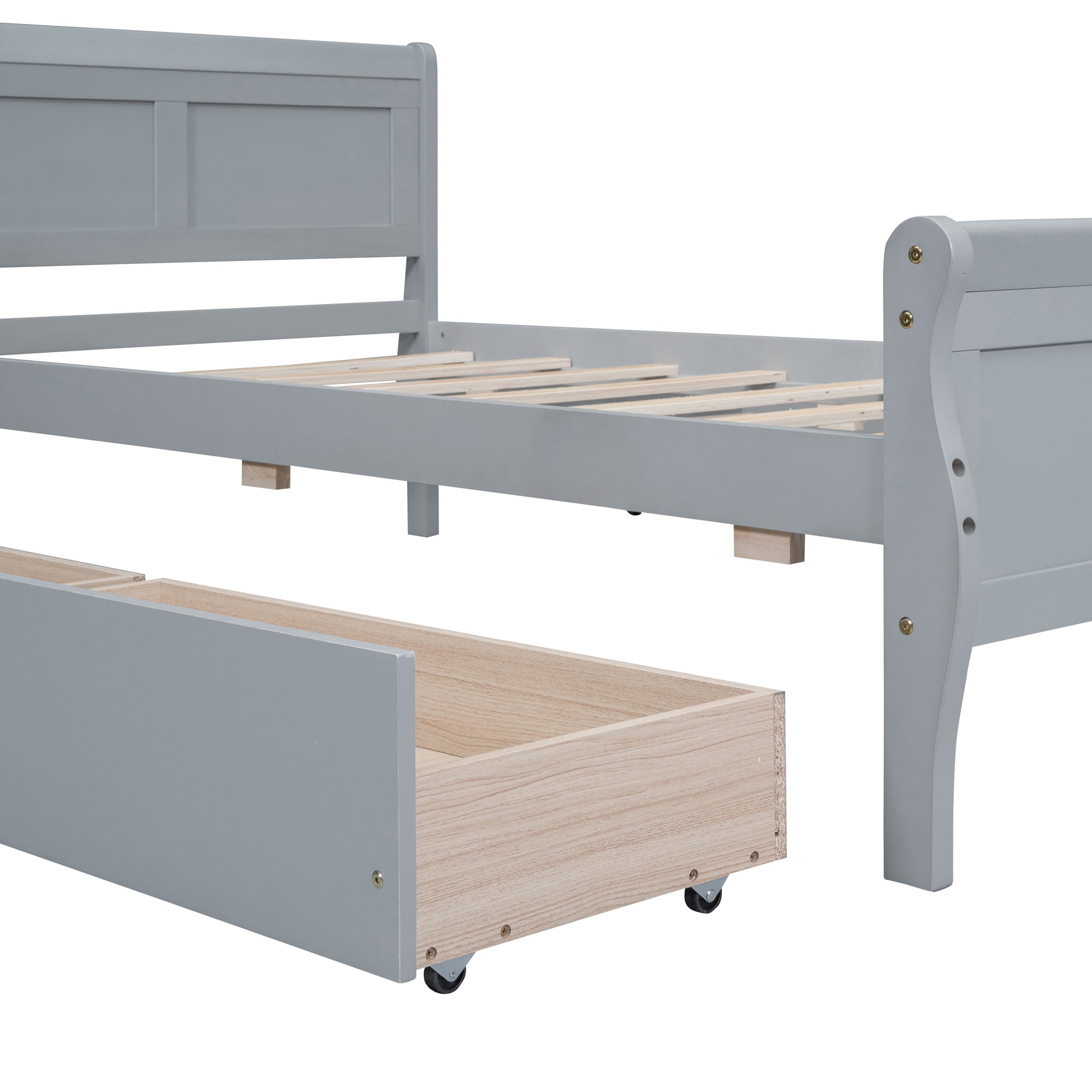 Twin Size Wood Platform Bed With 4 Drawers And Streamlined Headboard & Footboard, Gray Gray Solid Wood Mdf