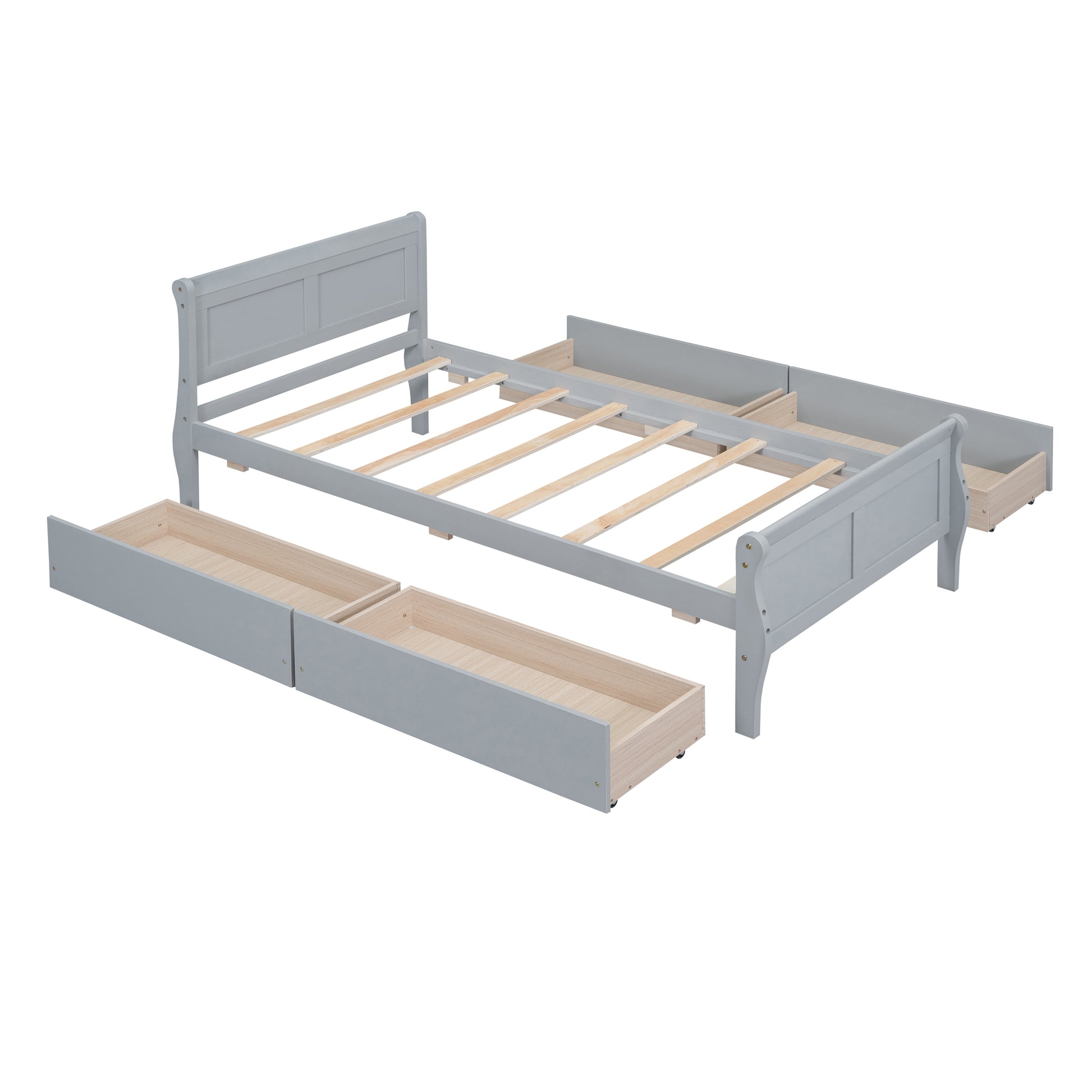 Twin Size Wood Platform Bed With 4 Drawers And Streamlined Headboard & Footboard, Gray Gray Solid Wood Mdf