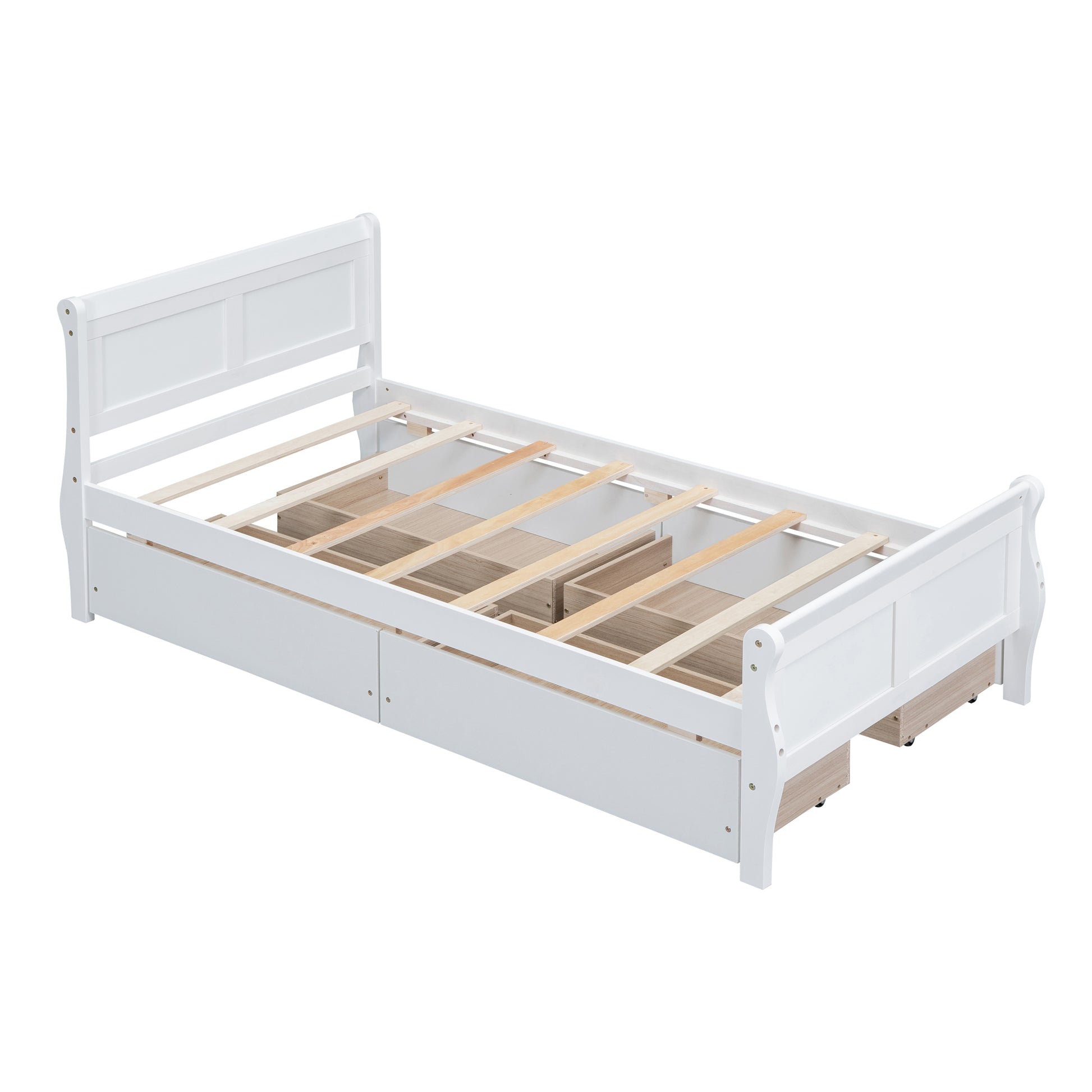 Twin Size Wood Platform Bed With 4 Drawers And Streamlined Headboard & Footboard, White White Solid Wood Mdf