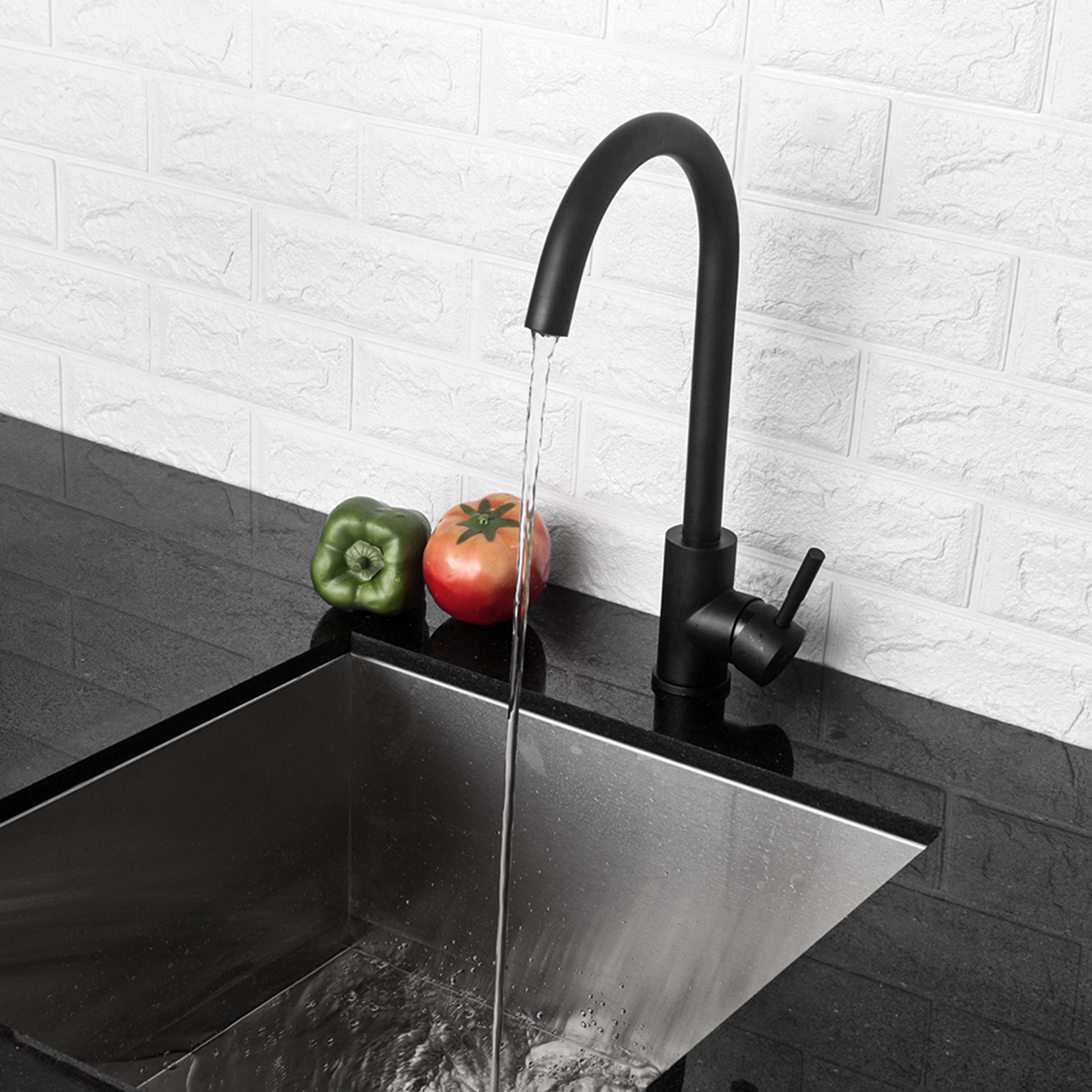 Kitchen Sink Faucet With Single Handles, Black Matte Black Stainless Steel