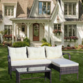 Outdoor Patio Furniture Sets 3 Piece Conversation Set Wicker Ratten Sectional Sofa With Seat Cushions Beige Cushion Brown Rattan