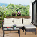 Outdoor Patio Furniture Sets 3 Piece Conversation Set Wicker Ratten Sectional Sofa With Seat Cushions Beige Cushion Brown Rattan