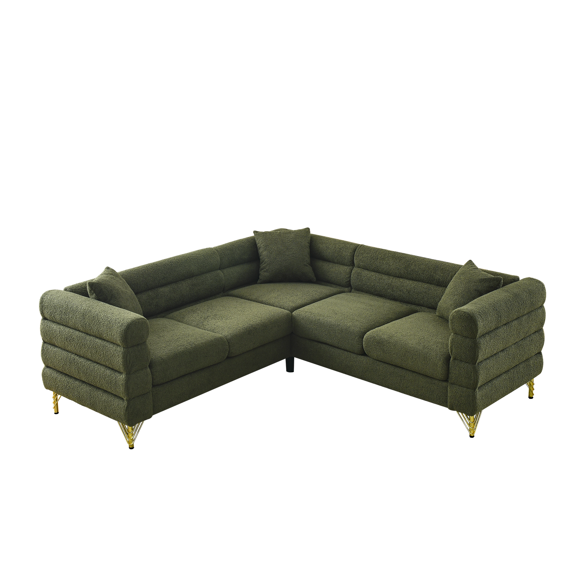 81.5 Inch Oversized Corner Sofa, L Shaped Sectional Couch,5 Seater Corner Sofas With 3 Cushions For Living Room, Bedroom, Apartment, Office Green Foam Teddy