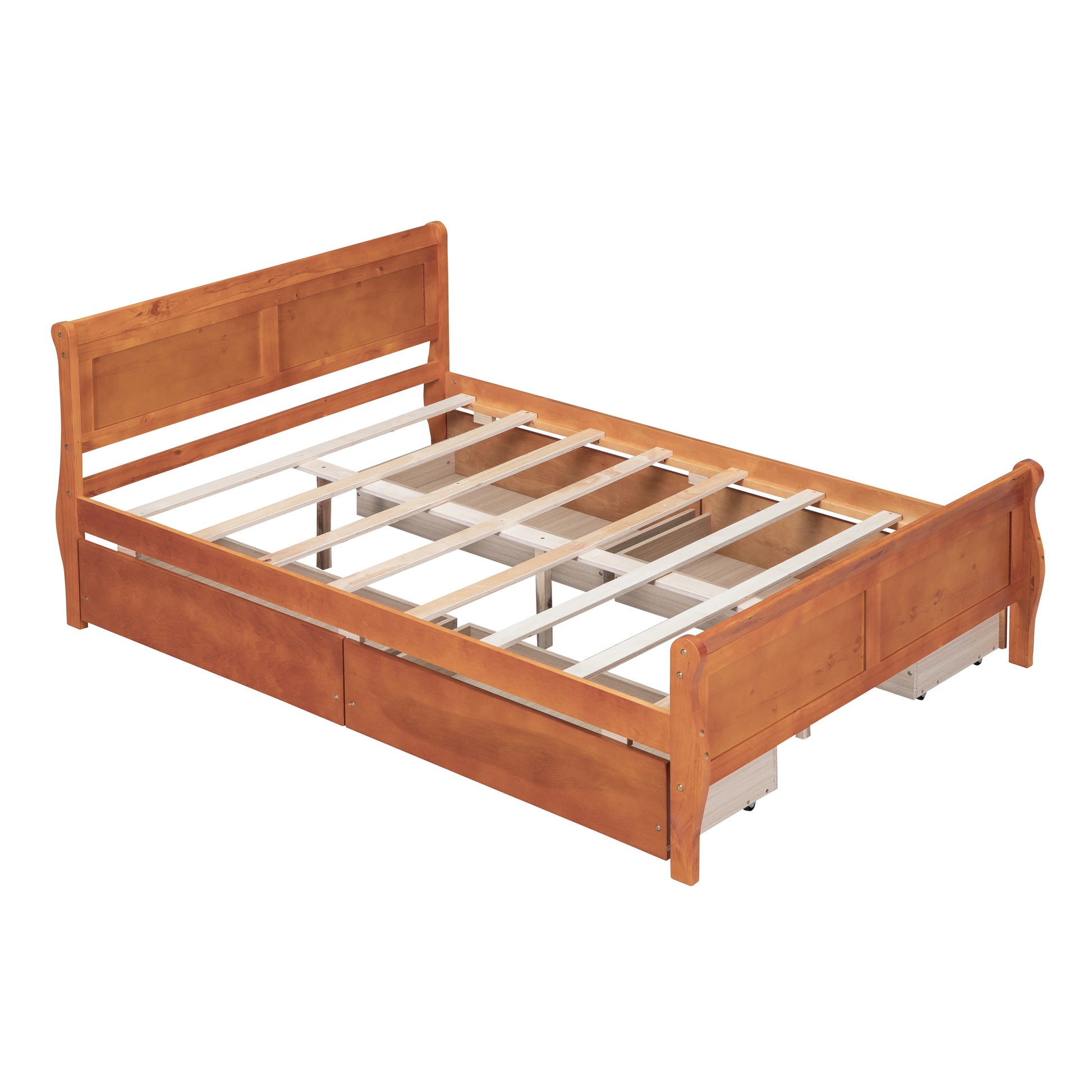 Full Size Wood Platform Bed With 4 Drawers And Streamlined Headboard & Footboard, Oak Oak Solid Wood Mdf