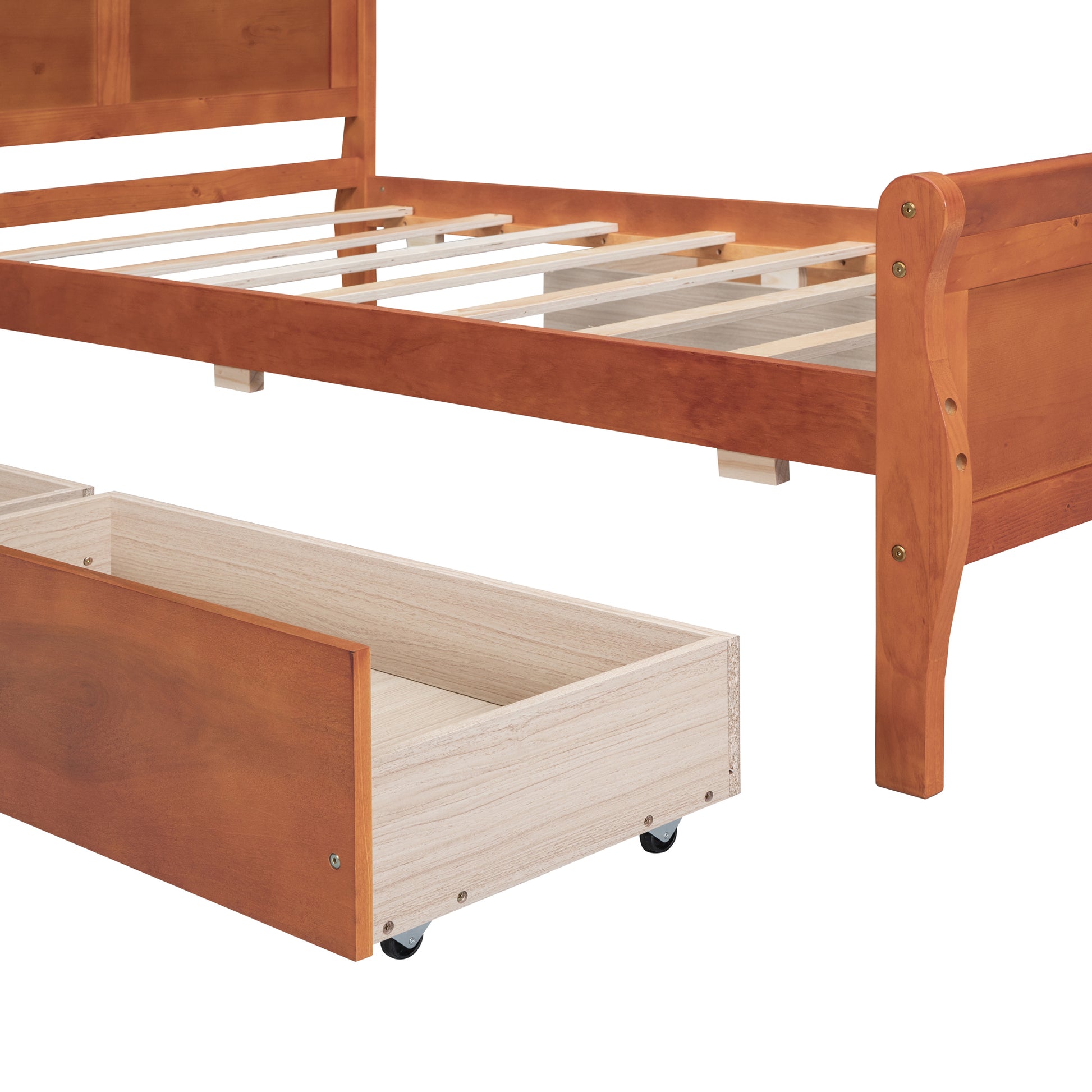 Twin Size Wood Platform Bed With 4 Drawers And Streamlined Headboard & Footboard, Oak Oak Solid Wood Mdf