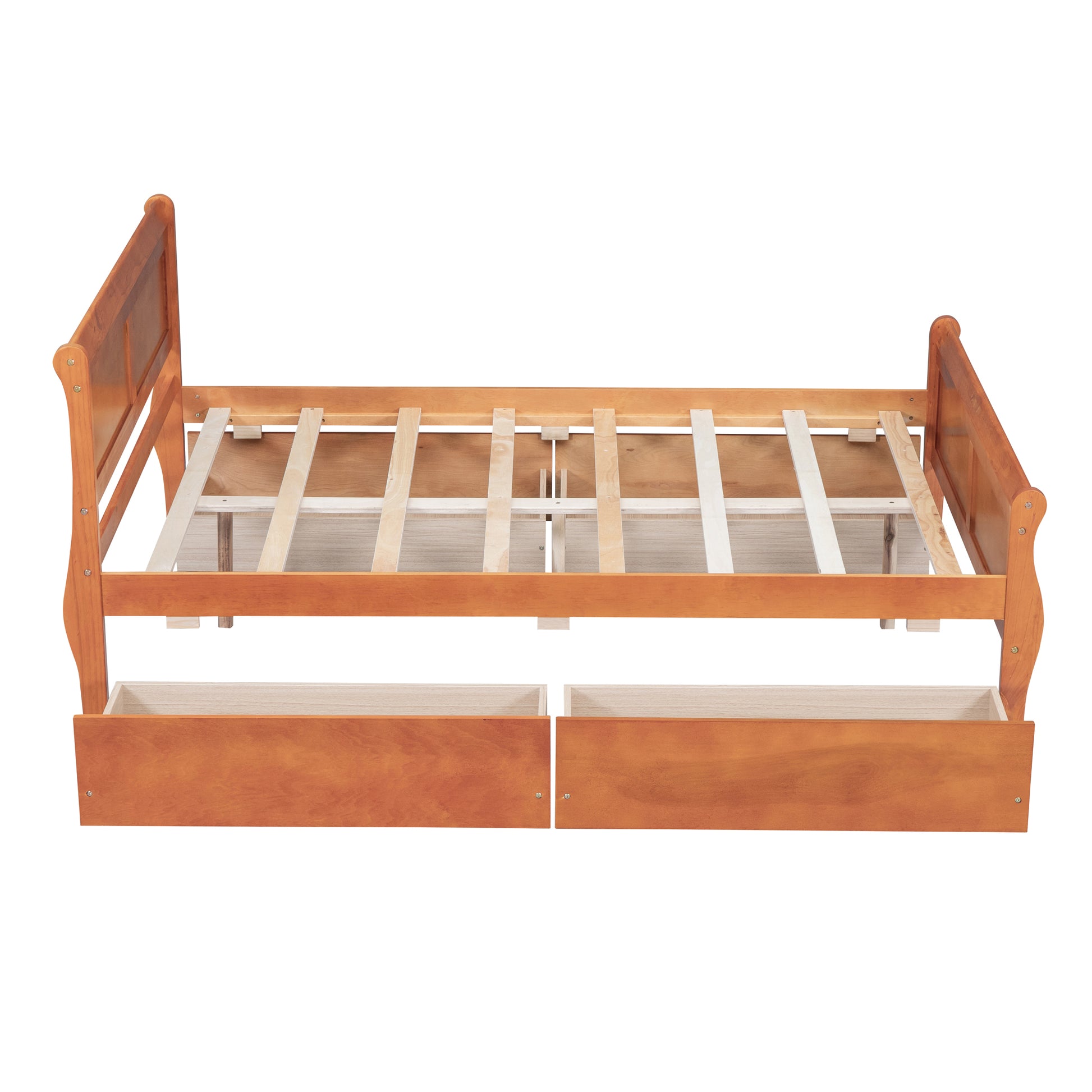 Full Size Wood Platform Bed With 4 Drawers And Streamlined Headboard & Footboard, Oak Oak Solid Wood Mdf