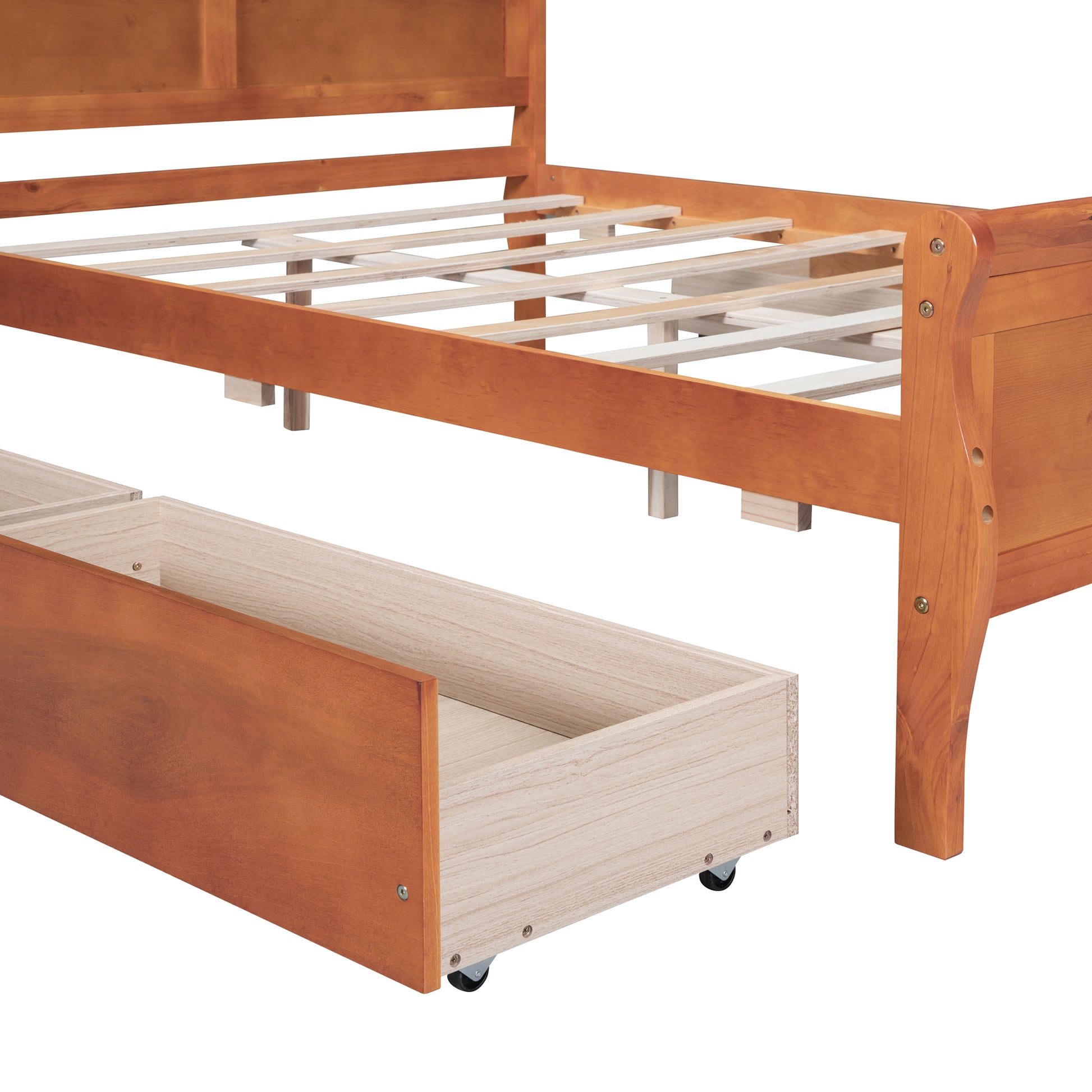 Full Size Wood Platform Bed With 4 Drawers And Streamlined Headboard & Footboard, Oak Oak Solid Wood Mdf