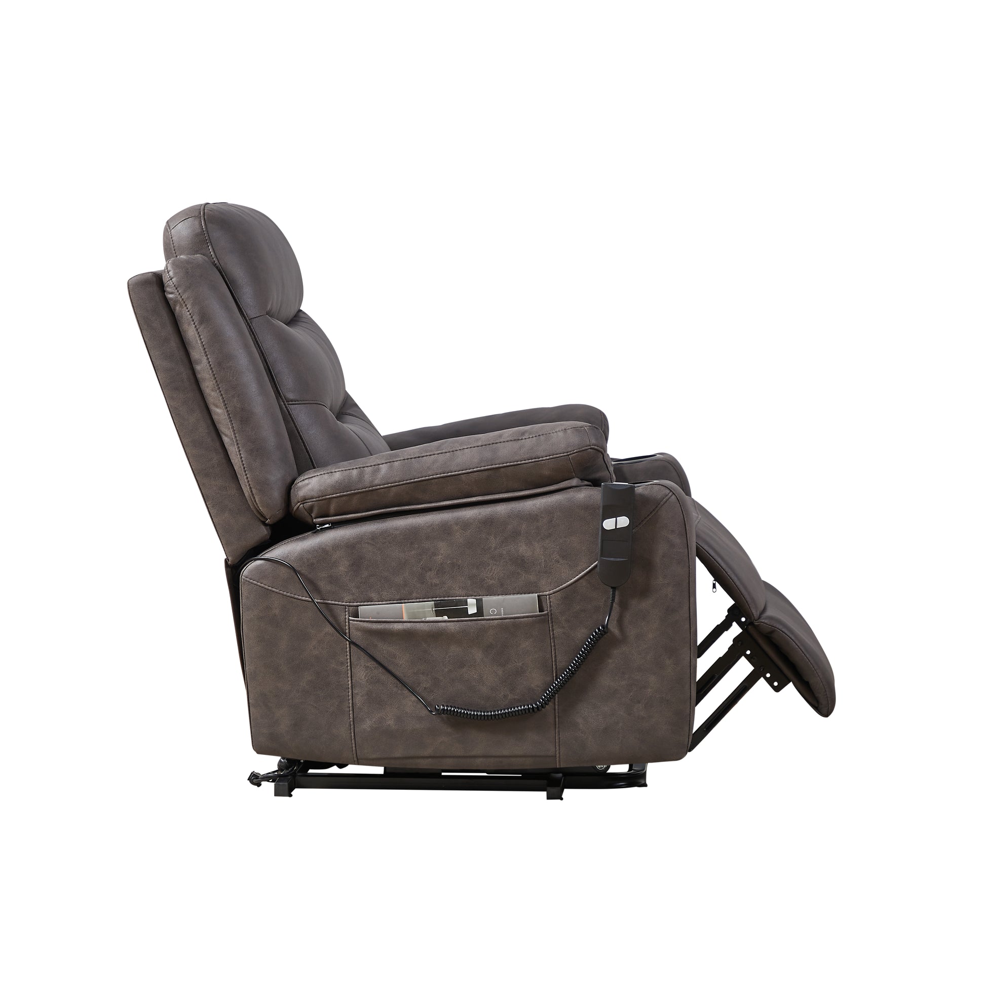 Liyasi Electric Power Lift Recliner Chair With 1 Motor, 3 Positions, 2 Side Pockets, Cup Holders,Suede Fabric Gray Power Remote Primary Living Space Medium Soft Eucalyptus Foam Fabric