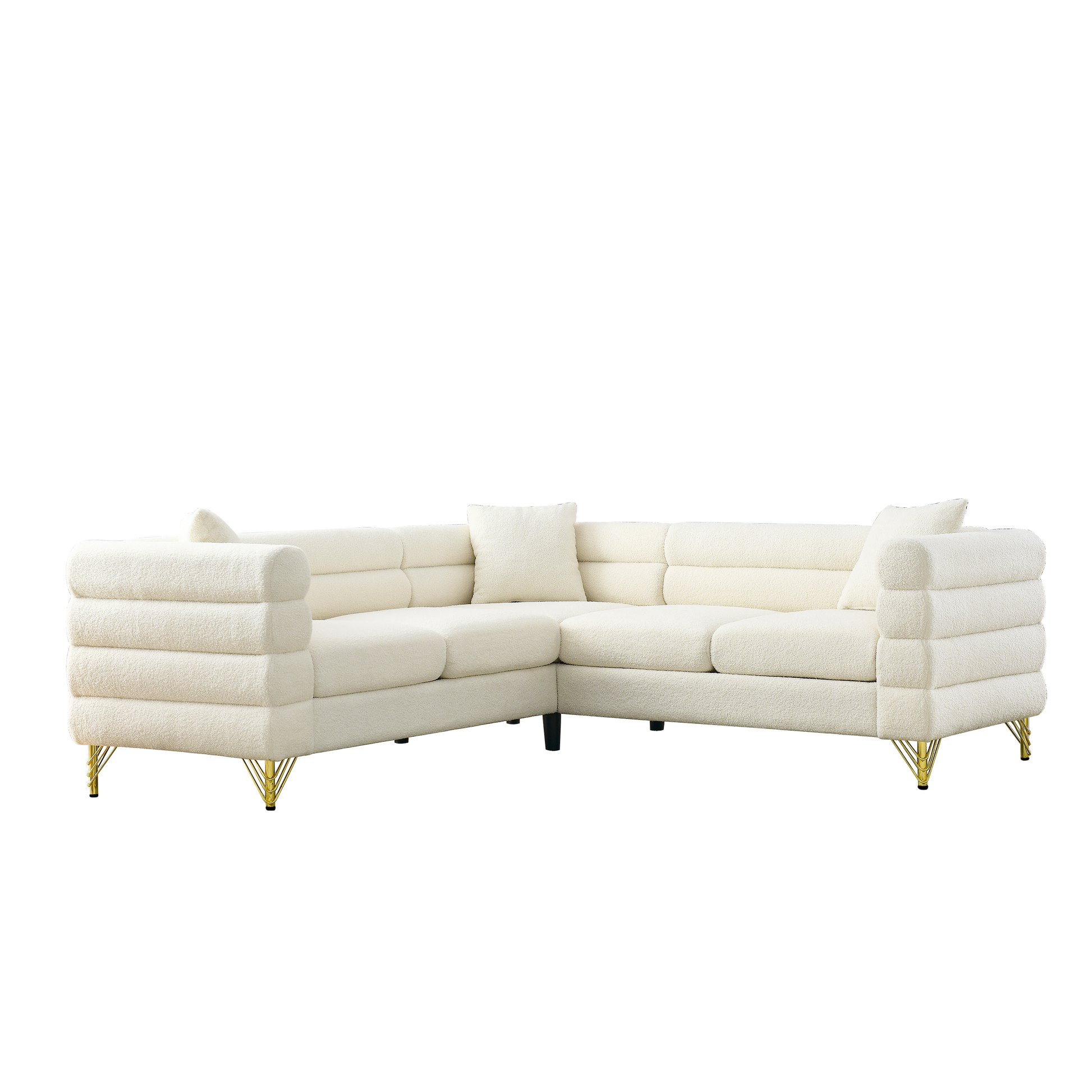 81.5 Inch Oversized Corner Sofa, L Shaped Sectional Couch,5 Seater Corner Sofas With 3 Cushions For Living Room, Bedroom, Apartment, Office White Foam Teddy