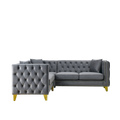82.2 Inch Velvet Corner Sofal Shaped Sectional Couch, 5 Seater Corner Sofas With 3 Cushions For Living Room, Bedroom, Apartment, Office Gray Foam Velvet
