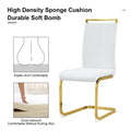 Table And Chair Set. 1 Table And 4 White Pu Backrest Cushions With Gold Metal Leg Chairs . A Rectangular White Imitation Marble Desktop With Mdf Legs And Gold Metal Decorative Strips. Hh1162 White Mdf Glass