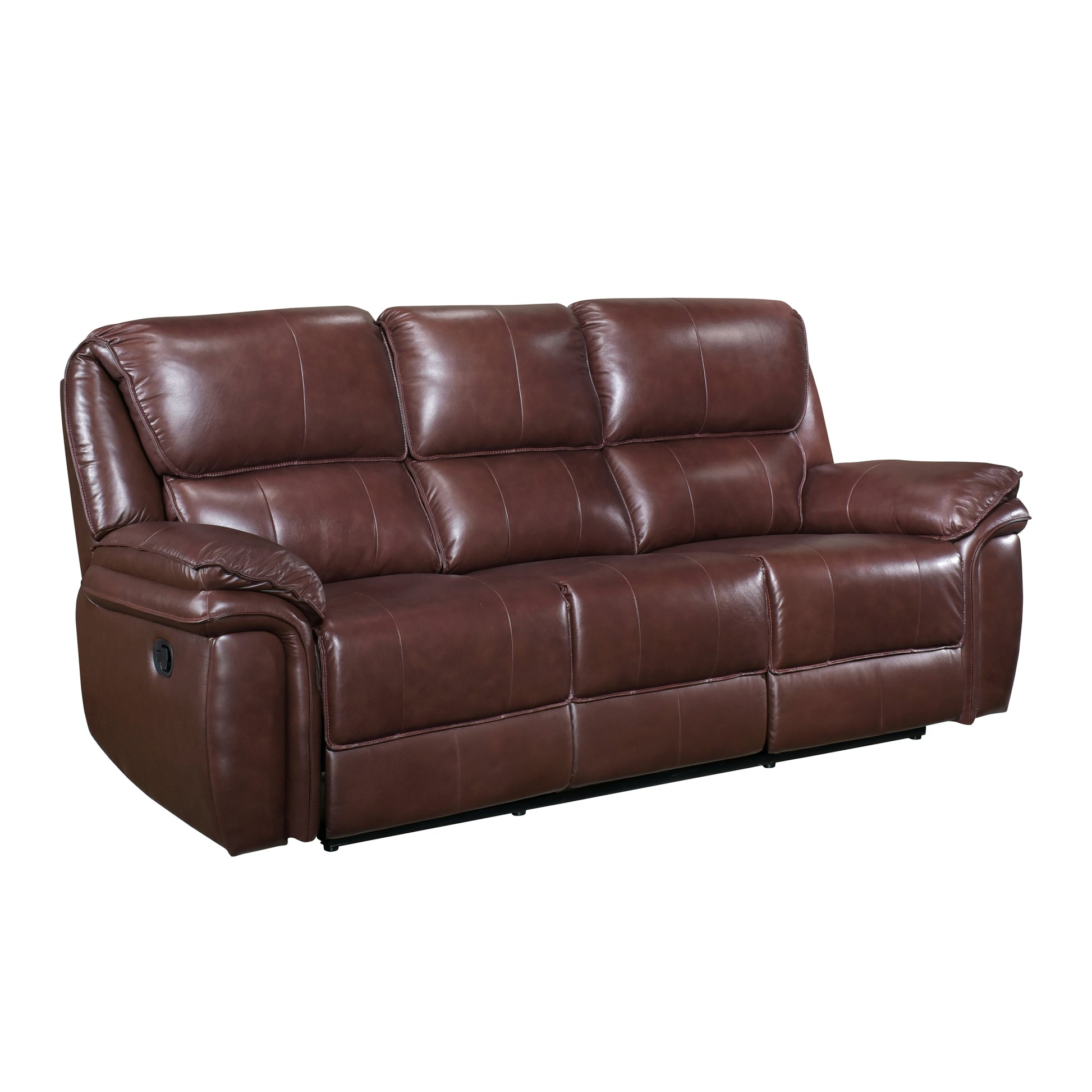 Double Reclining Sofa Brown Leather Luxurious Comfort Style Living Room Furniture 1Pc Brown Genuine Leather Wood Primary Living Space Modern,Transitional Pillow Top Arms Solid Wood