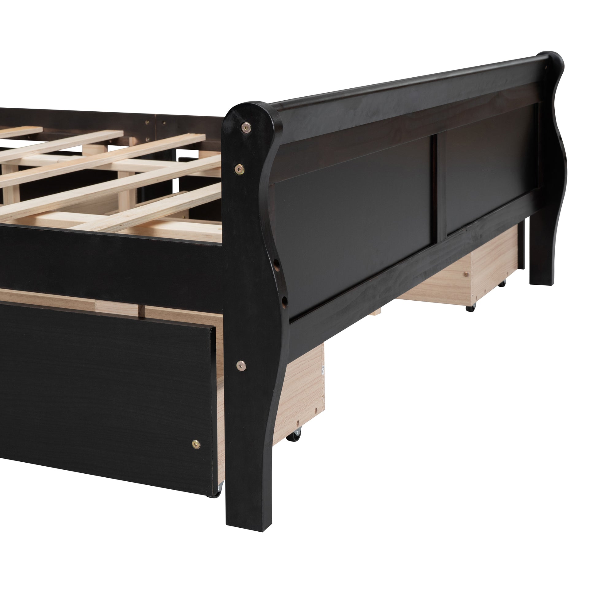 Queen Size Wood Platform Bed With 4 Drawers And Streamlined Headboard & Footboard, Espresso Queen Espresso Solid Wood Mdf