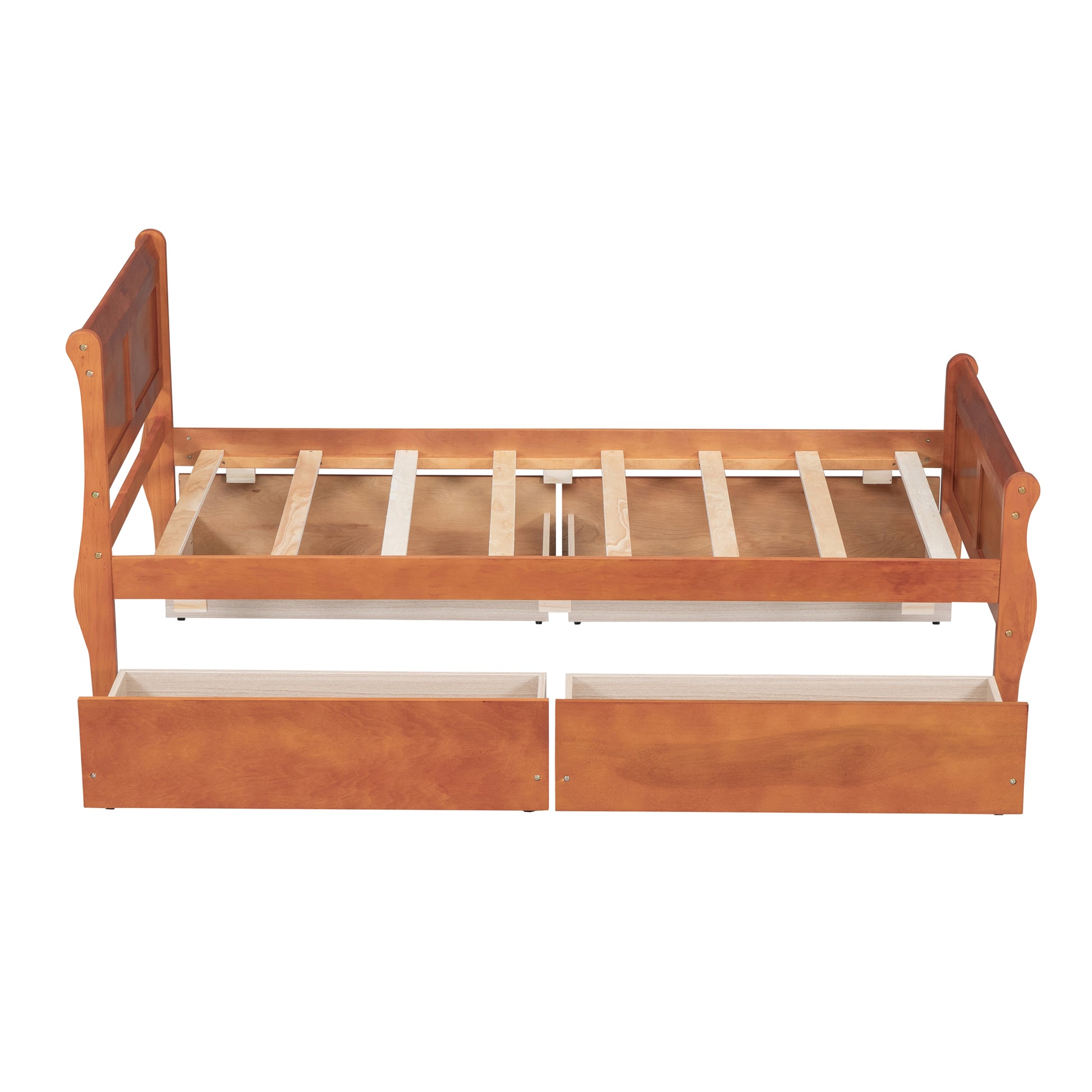 Twin Size Wood Platform Bed With 4 Drawers And Streamlined Headboard & Footboard, Oak Oak Solid Wood Mdf