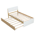 Modern Twin Bed Frame For White High Gloss Headboard And Footboard With Light Oak Trundle Twin White Light Oak Bedroom Mdf,Rubber Wood