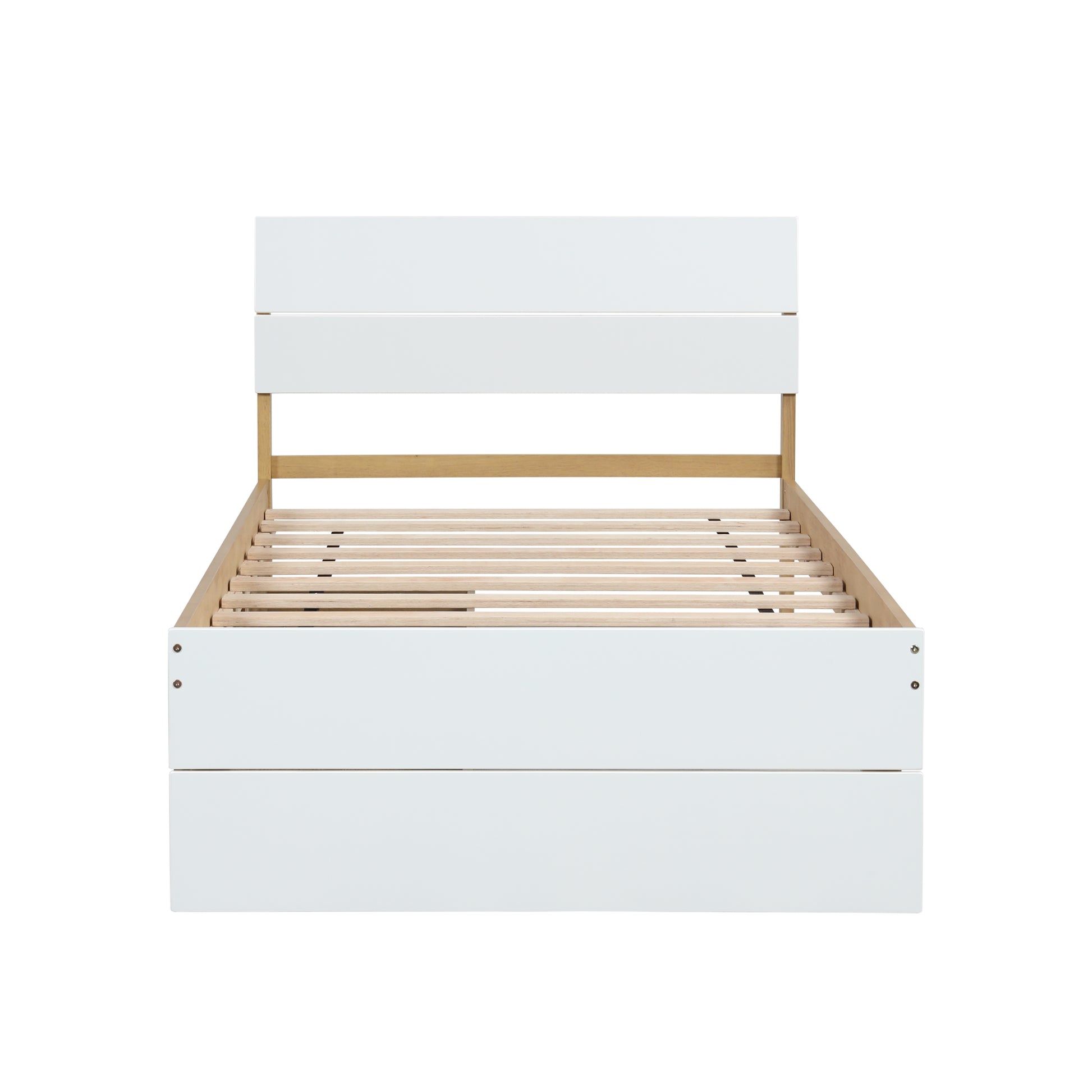 Modern Twin Bed Frame With 2 Drawers For White High Gloss Headboard And Footboard With Light Oak Color Box Spring Not Required Twin White Light Oak Bedroom Bed Frame Mdf,Rubber Wood