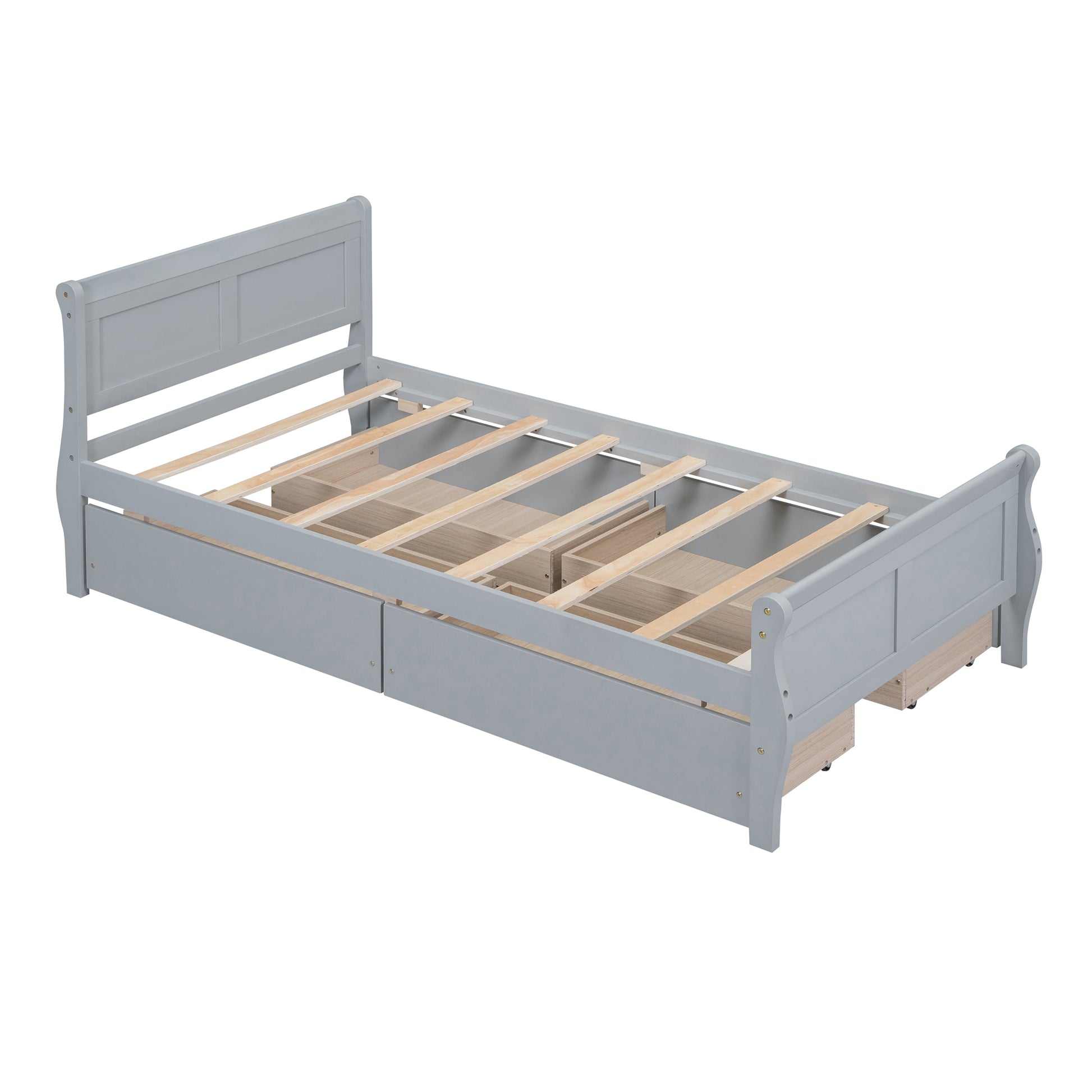 Twin Size Wood Platform Bed With 4 Drawers And Streamlined Headboard & Footboard, Gray Gray Solid Wood Mdf