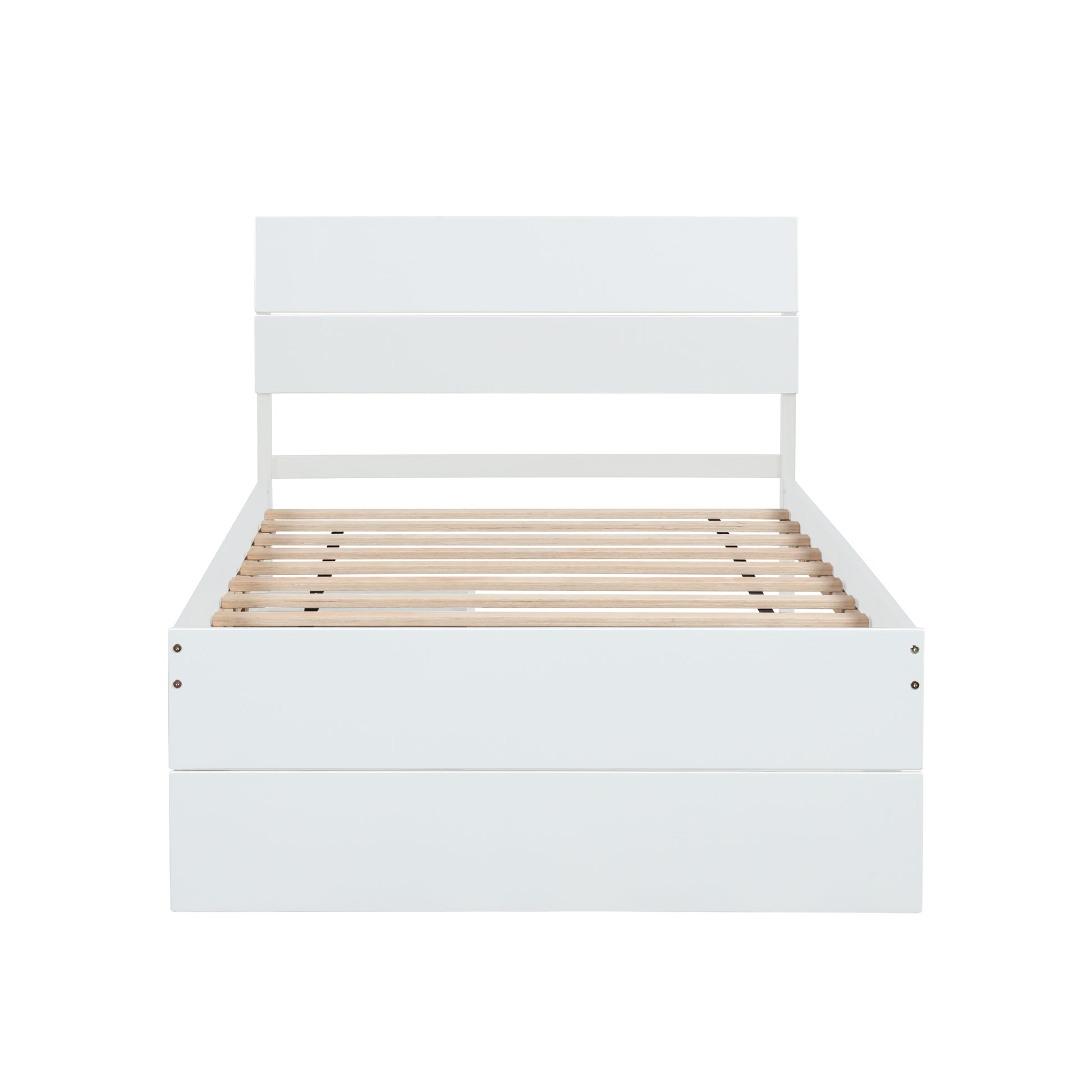 Modern Twin Bed Frame With 2 Drawers For White High Gloss Headboard And Footboard With Creamy White Color Box Spring Not Required Twin Creamy White,White Bedroom Bed Frame Mdf,Rubber Wood