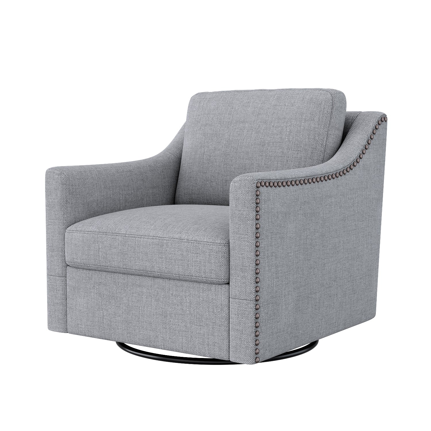 360 Degree Swivel Armchair Cotton Linen Skin Friendly Fabric Ergonomic Design Brass Nail Decorative Armchair Living Room Chairs Bedroom Chairs Living Room Chairs Black Legs Suitable For Indoor Homes