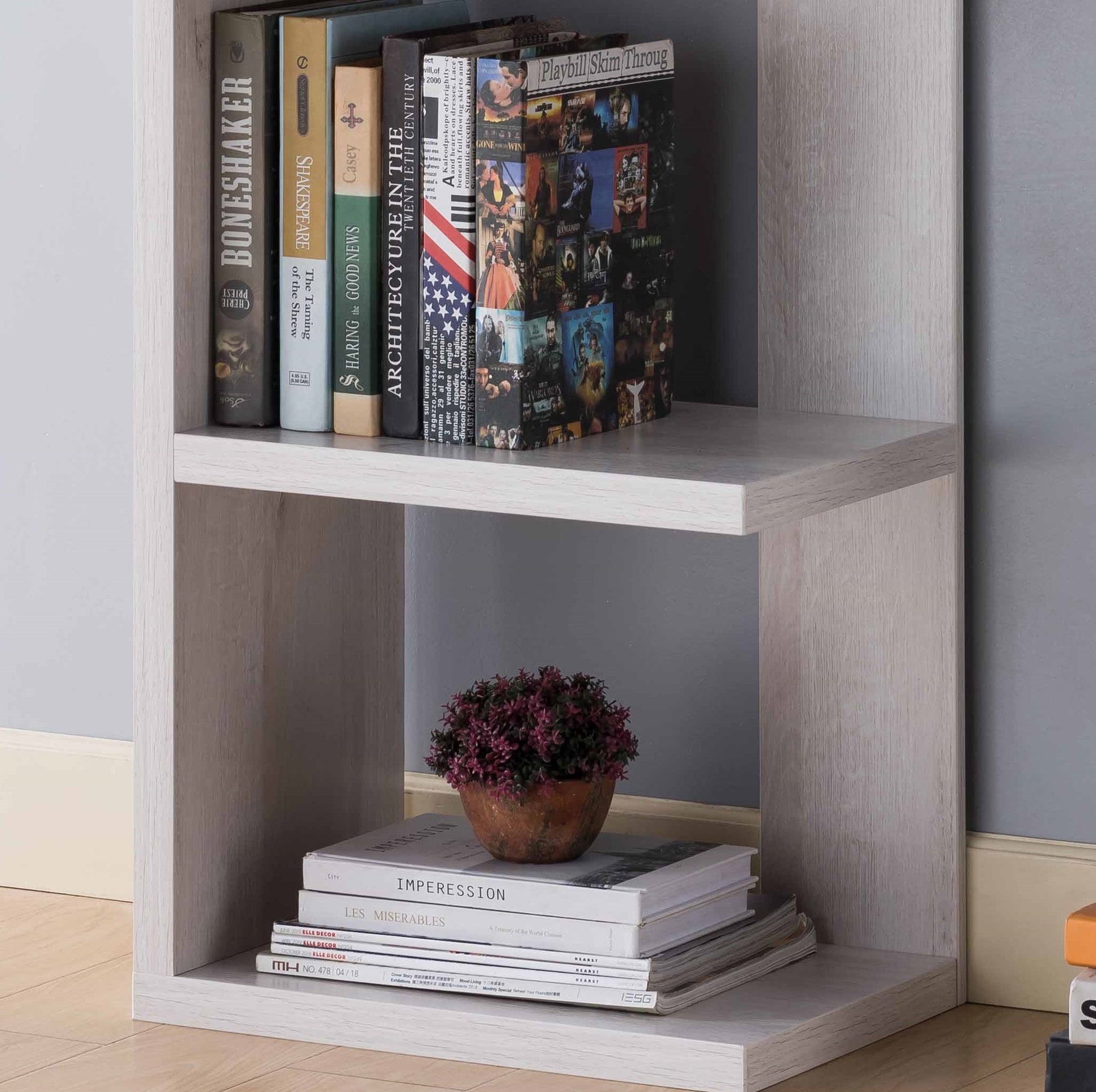 Book Stand, Home Display Bookcase With 5 Tier Shelves In White Oak White Oak Particle Board