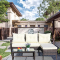 Outdoor Patio Furniture Sets 3 Piece Conversation Set Wicker Ratten Sectional Sofa With Seat Cushions Beige Cushion Brown Rattan