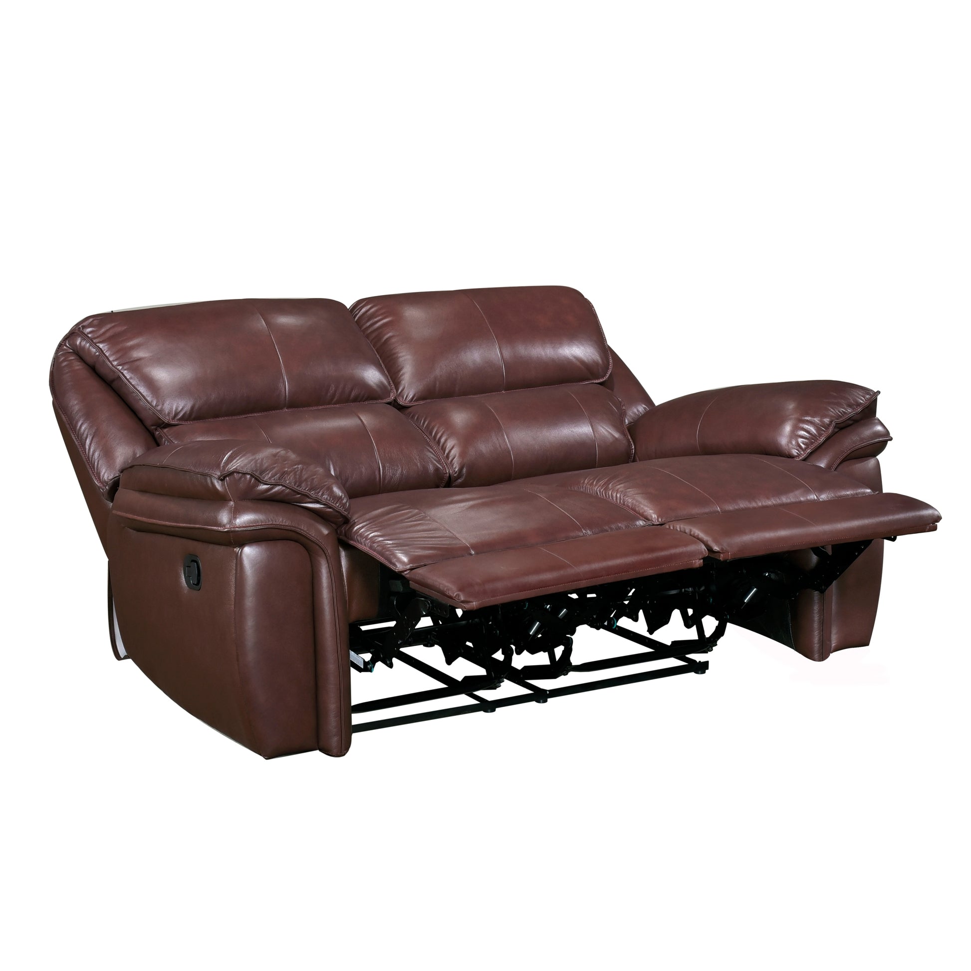 Double Reclining Loveseat Brown Leather Luxurious Comfort Style Living Room Furniture 1Pc Brown Genuine Leather Primary Living Space Pillow Top Arms Solid Wood