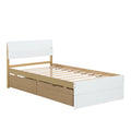 Modern Twin Bed Frame With 2 Drawers For White High Gloss Headboard And Footboard With Light Oak Color Box Spring Not Required Twin White Light Oak Bedroom Bed Frame Mdf,Rubber Wood