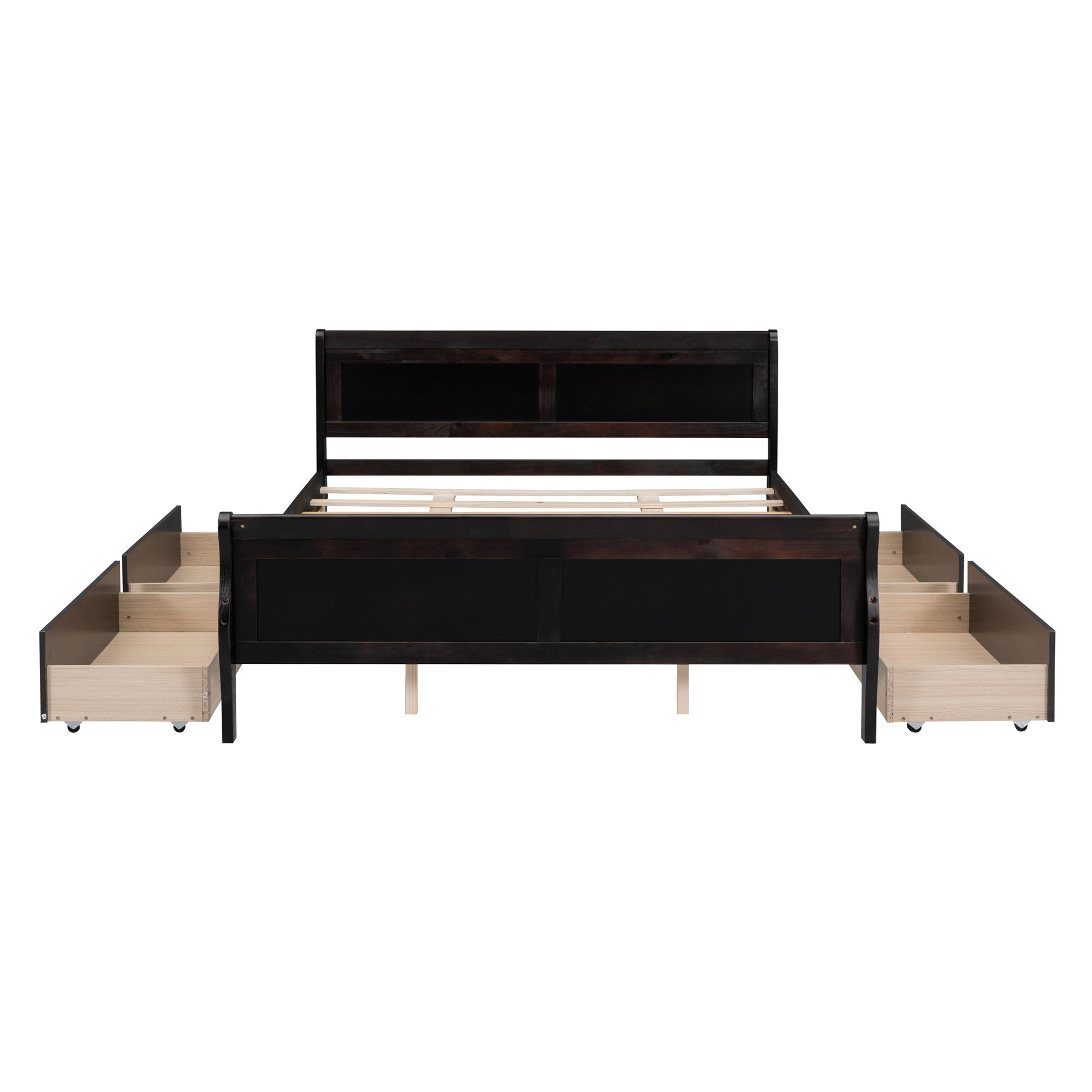 Queen Size Wood Platform Bed With 4 Drawers And Streamlined Headboard & Footboard, Espresso Queen Espresso Solid Wood Mdf