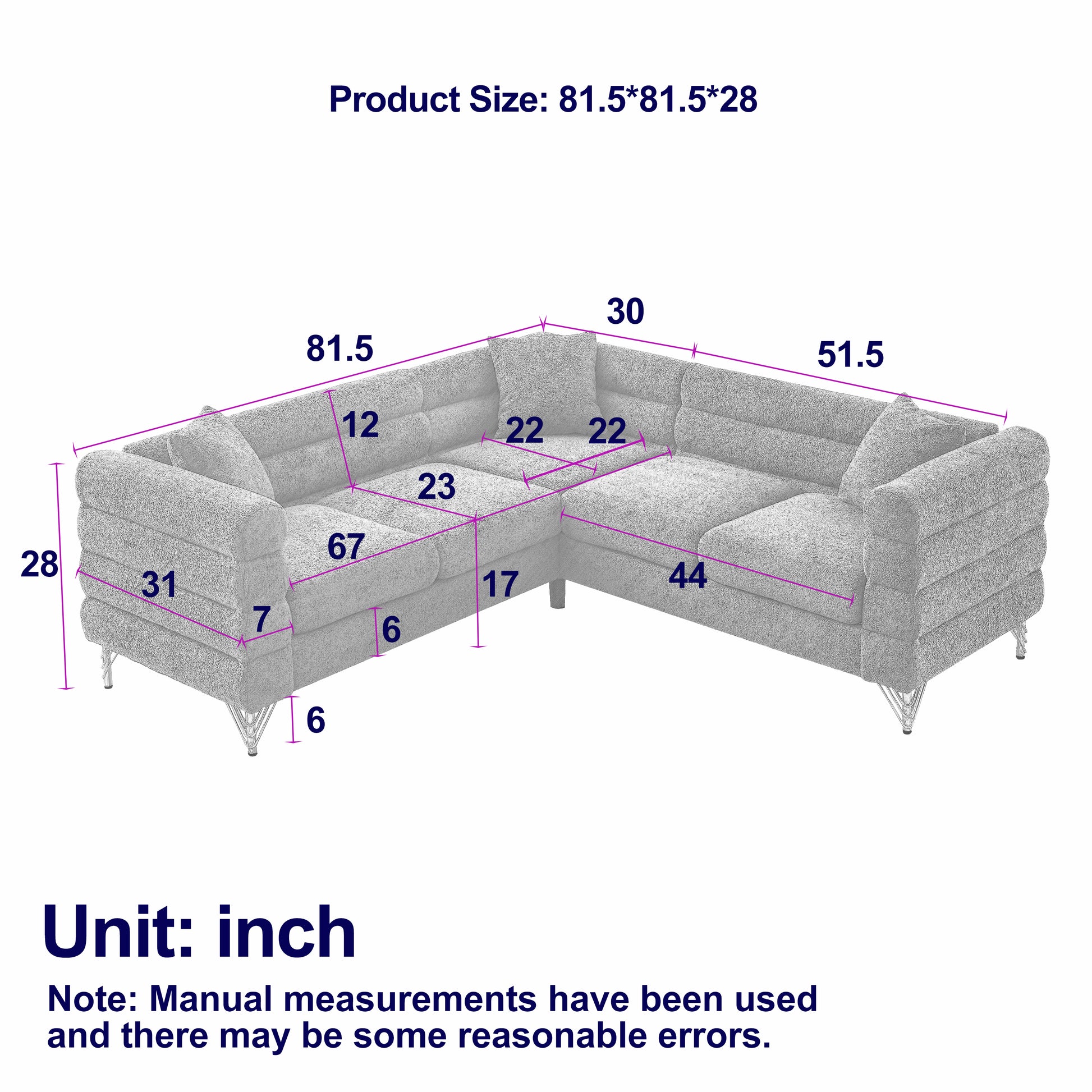 81.5 Inch Oversized Corner Sofa, L Shaped Sectional Couch,5 Seater Corner Sofas With 3 Cushions For Living Room, Bedroom, Apartment, Office White Foam Teddy