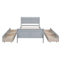 Twin Size Wood Platform Bed With 4 Drawers And Streamlined Headboard & Footboard, Gray Gray Solid Wood Mdf