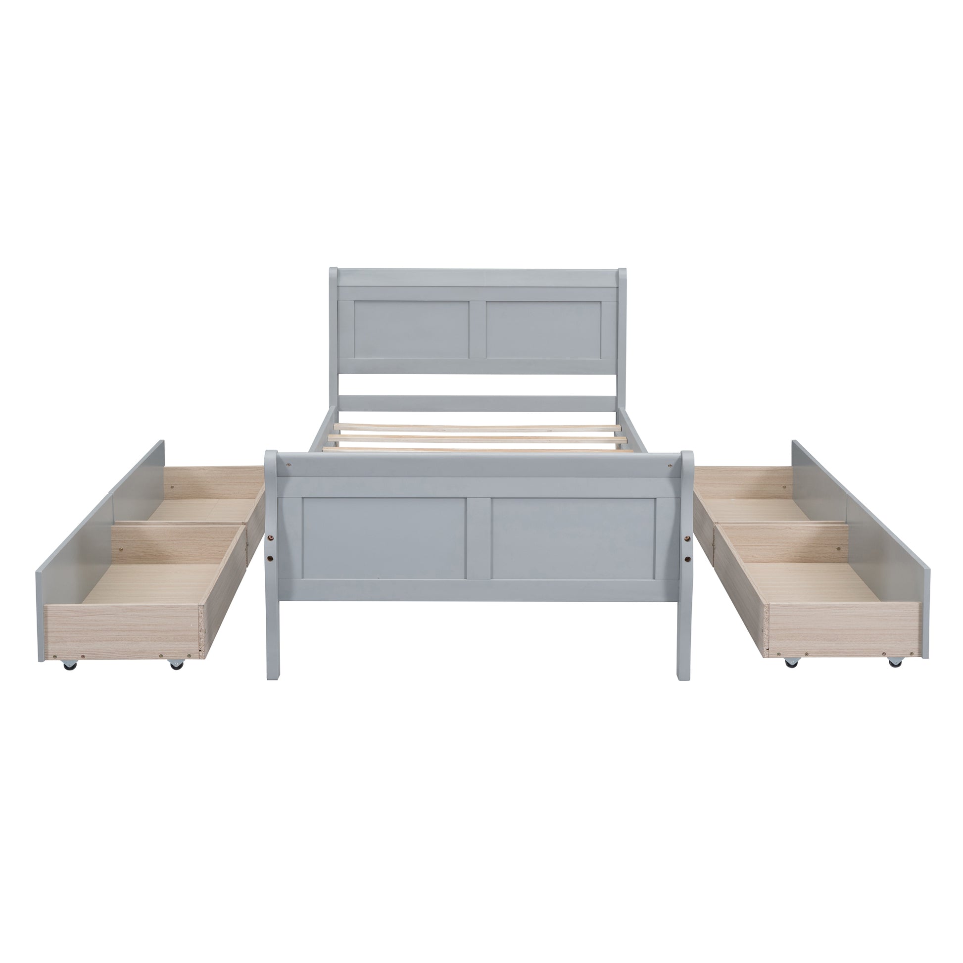 Twin Size Wood Platform Bed With 4 Drawers And Streamlined Headboard & Footboard, Gray Gray Solid Wood Mdf