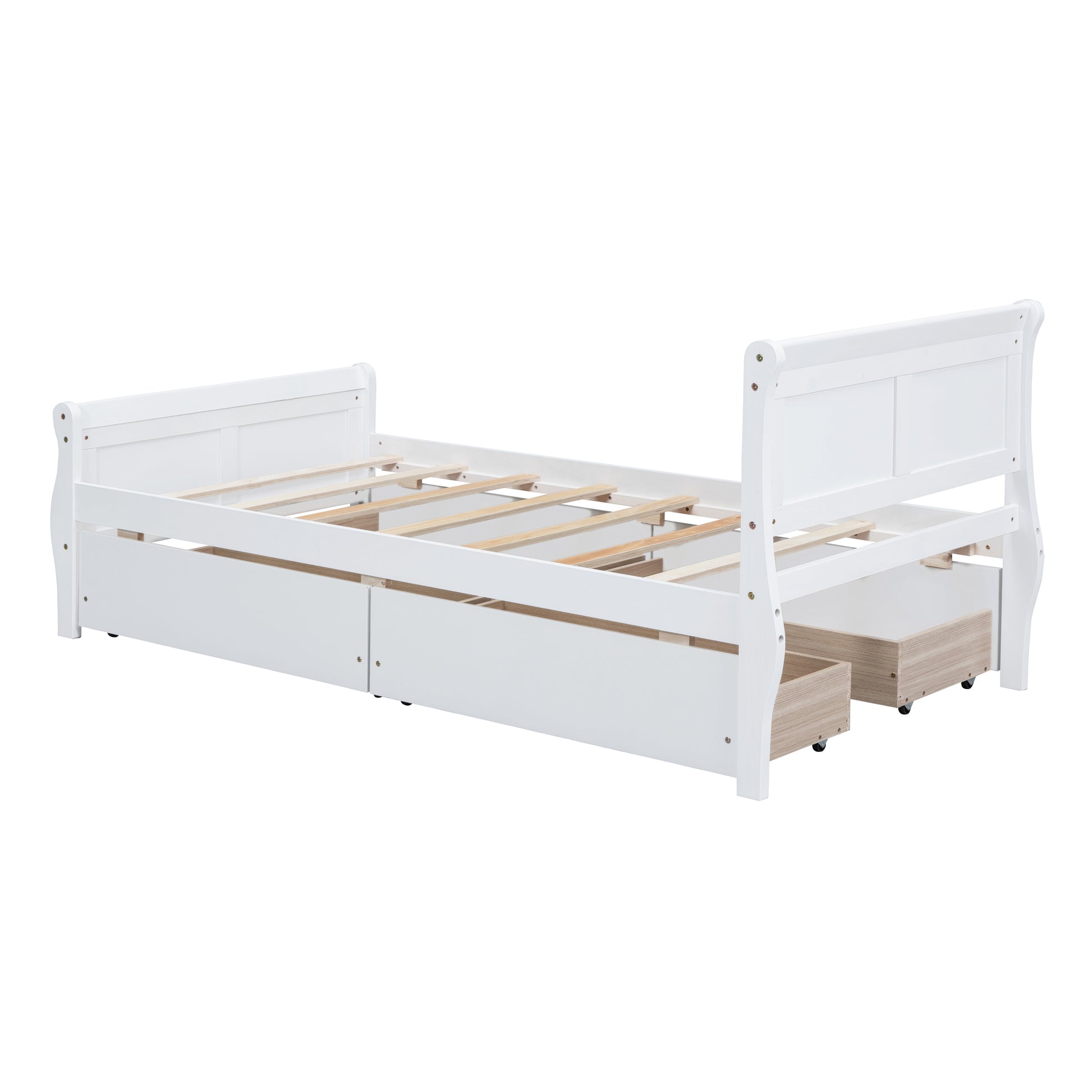 Twin Size Wood Platform Bed With 4 Drawers And Streamlined Headboard & Footboard, White White Solid Wood Mdf