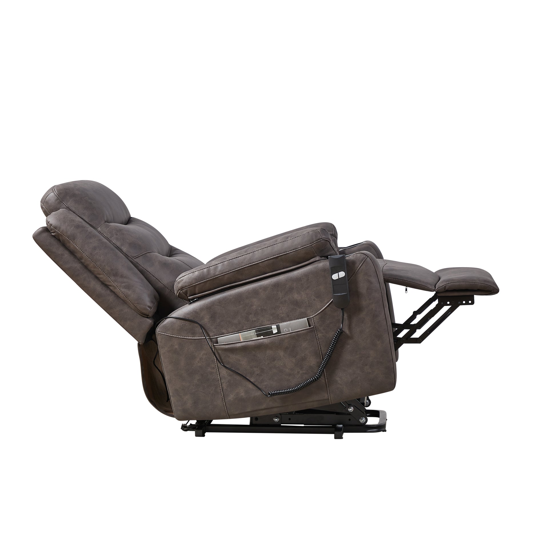 Liyasi Electric Power Lift Recliner Chair With 1 Motor, 3 Positions, 2 Side Pockets, Cup Holders,Suede Fabric Gray Power Remote Primary Living Space Medium Soft Eucalyptus Foam Fabric