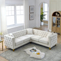 82.2 Inch Velvet Corner Sofal Shaped Sectional Couch, 5 Seater Corner Sofas With 3 Cushions For Living Room, Bedroom, Apartment, Office Beige Foam Velvet