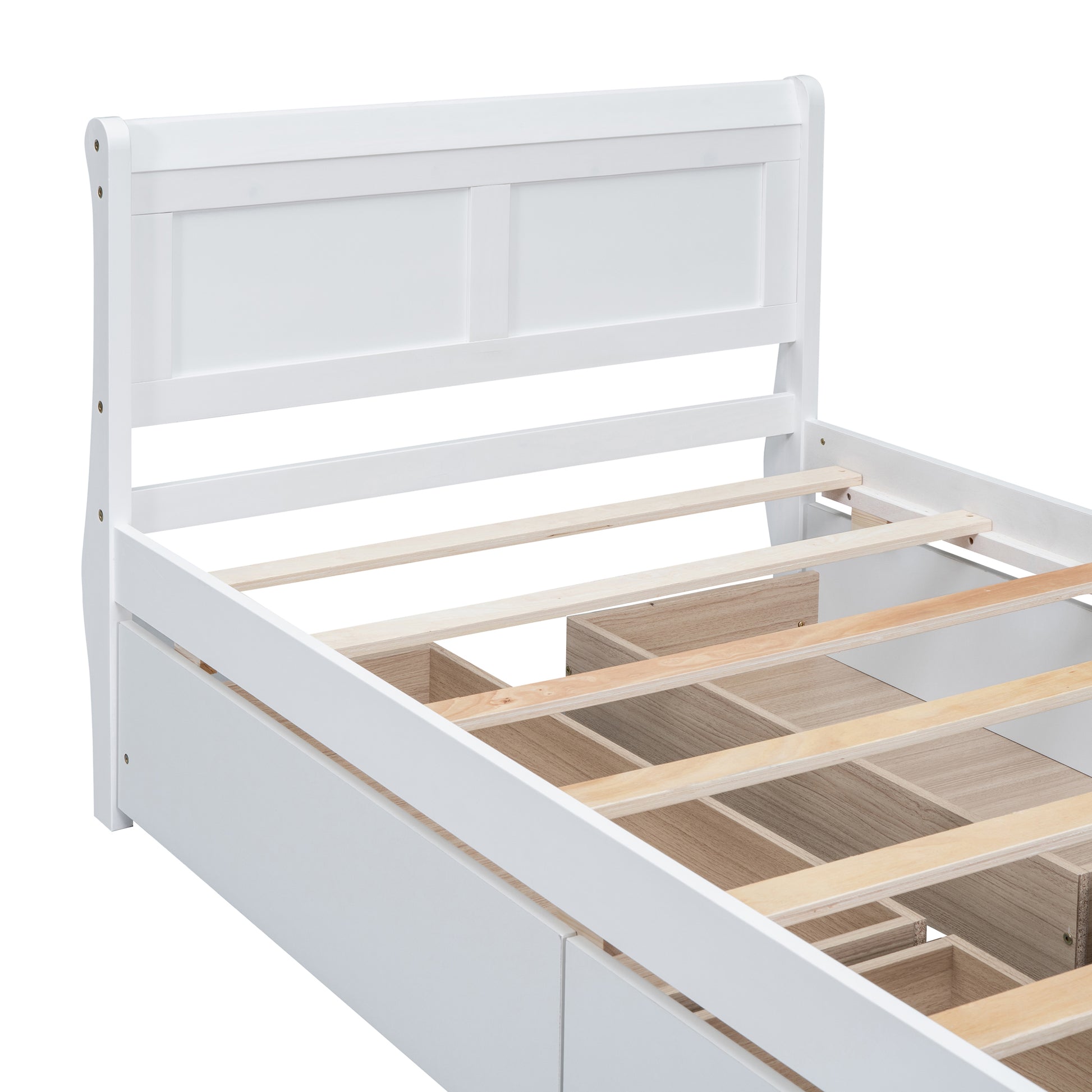 Twin Size Wood Platform Bed With 4 Drawers And Streamlined Headboard & Footboard, White White Solid Wood Mdf