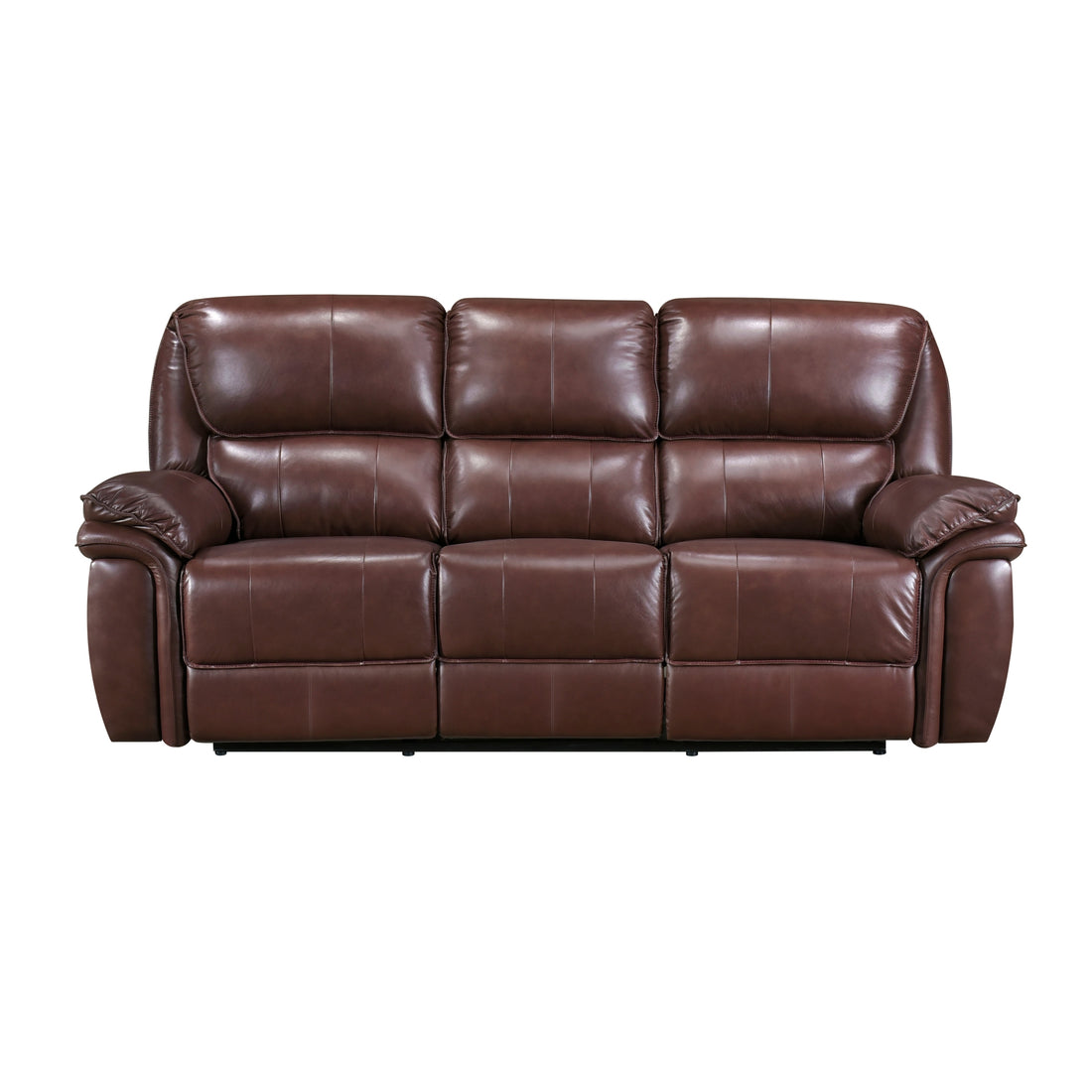 Double Reclining Sofa Brown Leather Luxurious Comfort Style Living Room Furniture 1Pc Brown Genuine Leather Wood Primary Living Space Modern,Transitional Pillow Top Arms Solid Wood