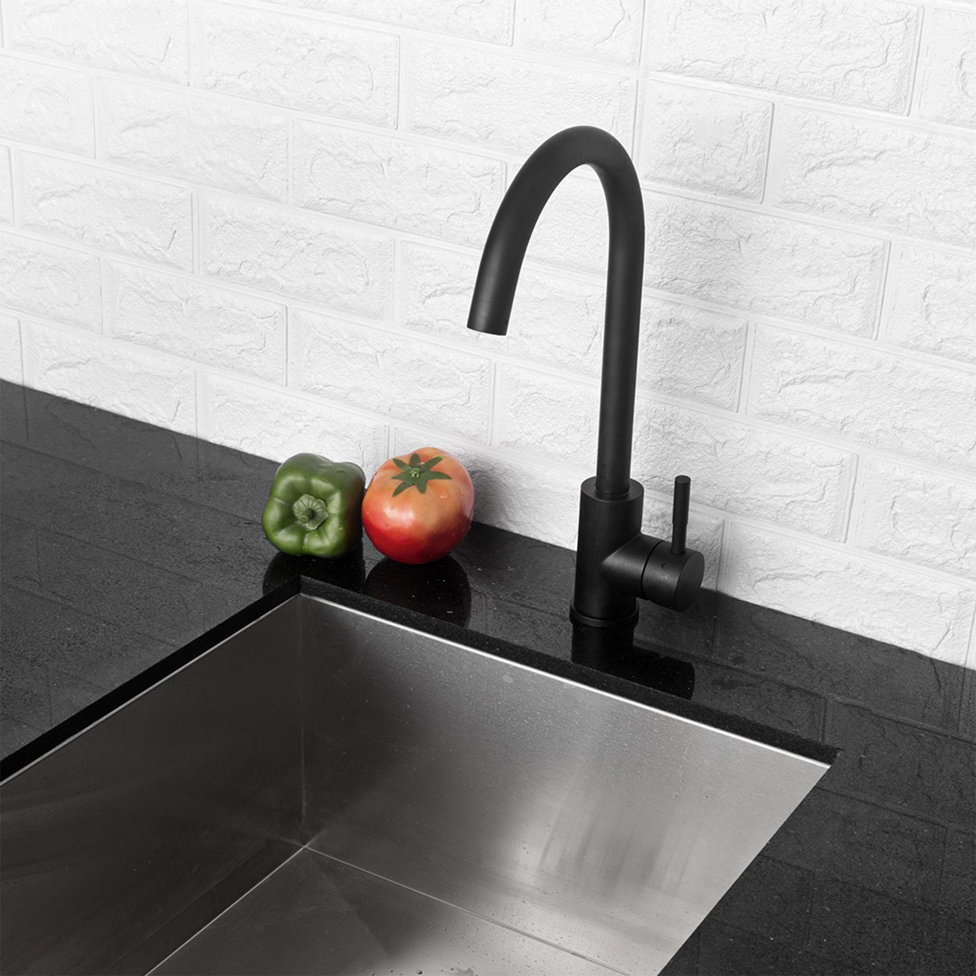 Kitchen Sink Faucet With Single Handles, Black Matte Black Stainless Steel