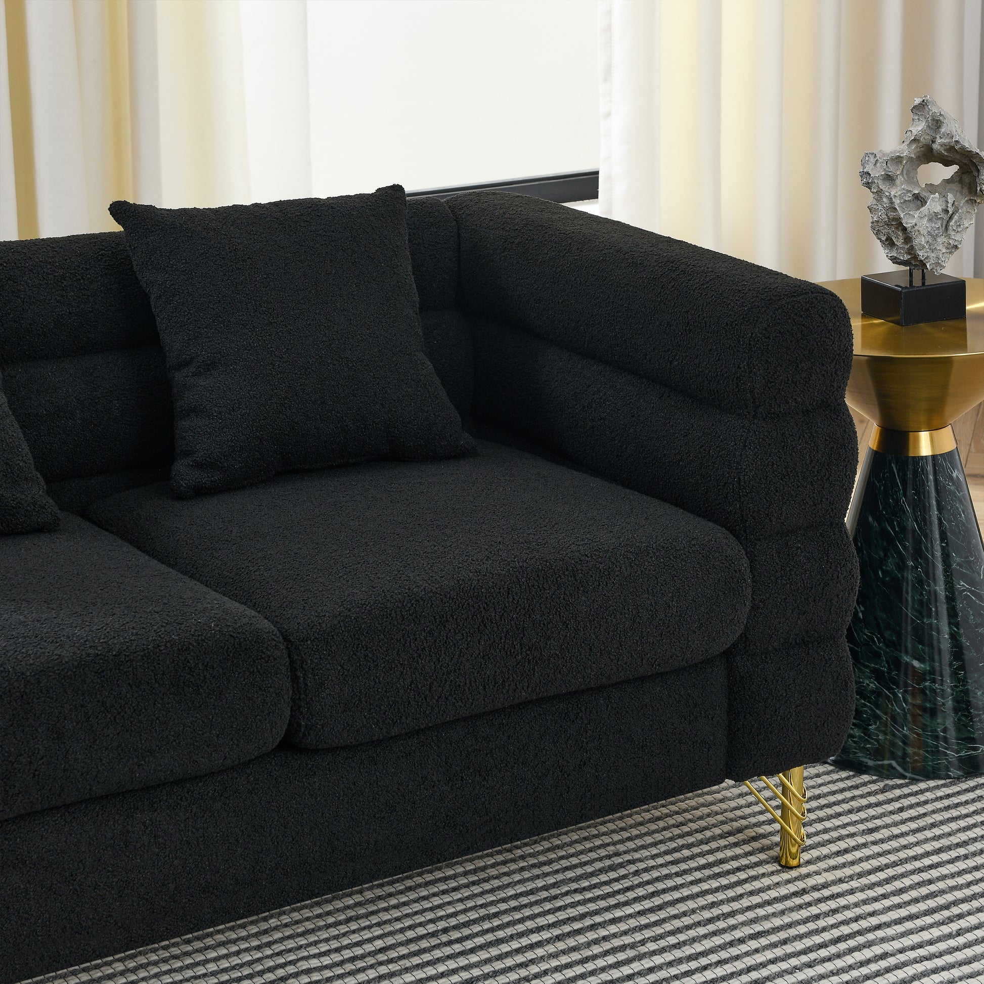 81.5 Inch Oversized Corner Sofa, L Shaped Sectional Couch,5 Seater Corner Sofas With 3 Cushions For Living Room, Bedroom, Apartment, Office Black Foam Teddy
