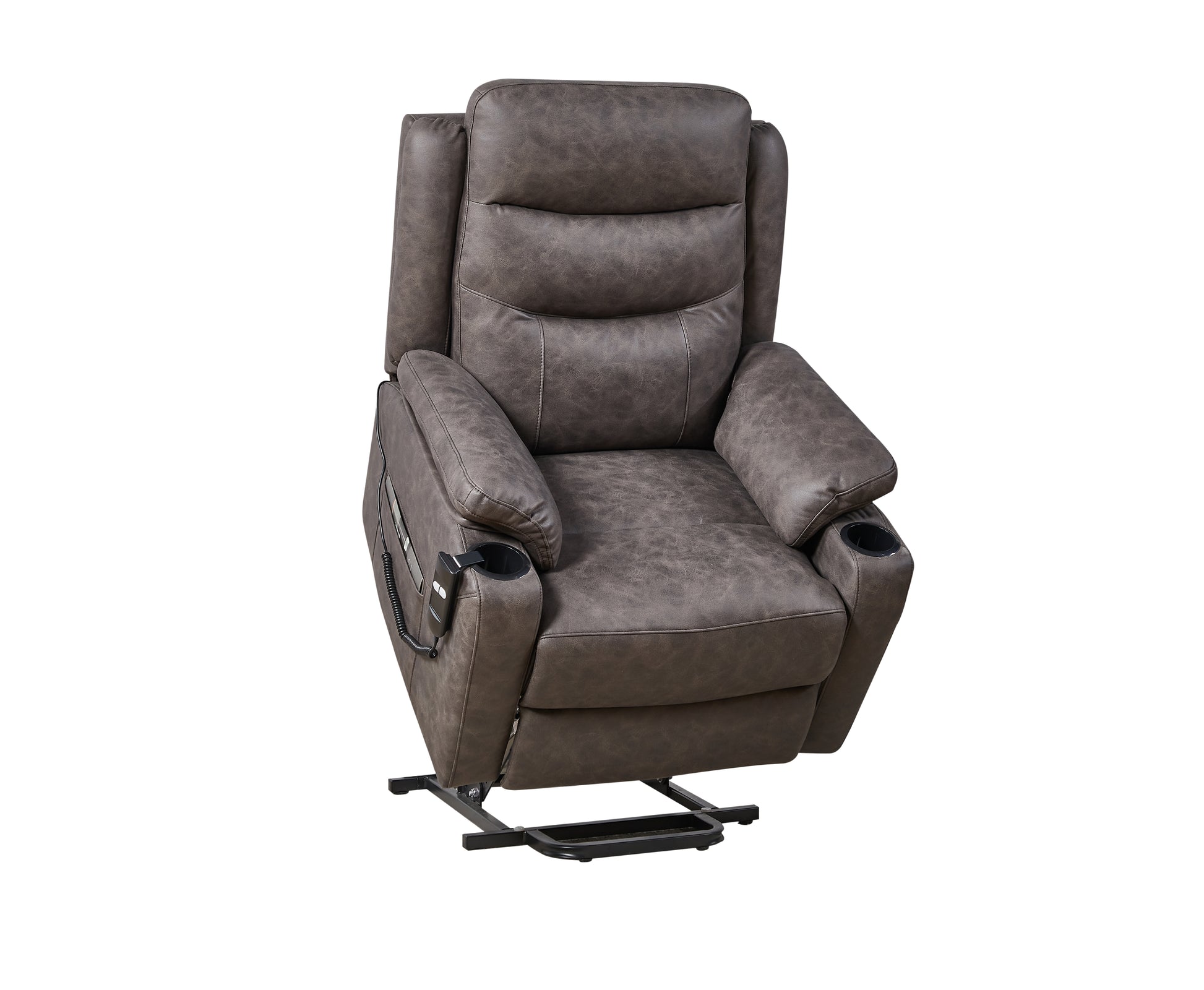 Liyasi Electric Power Lift Recliner Chair With 1 Motor, 3 Positions, 2 Side Pockets, Cup Holders,Suede Fabric Gray Power Remote Primary Living Space Medium Soft Eucalyptus Foam Fabric