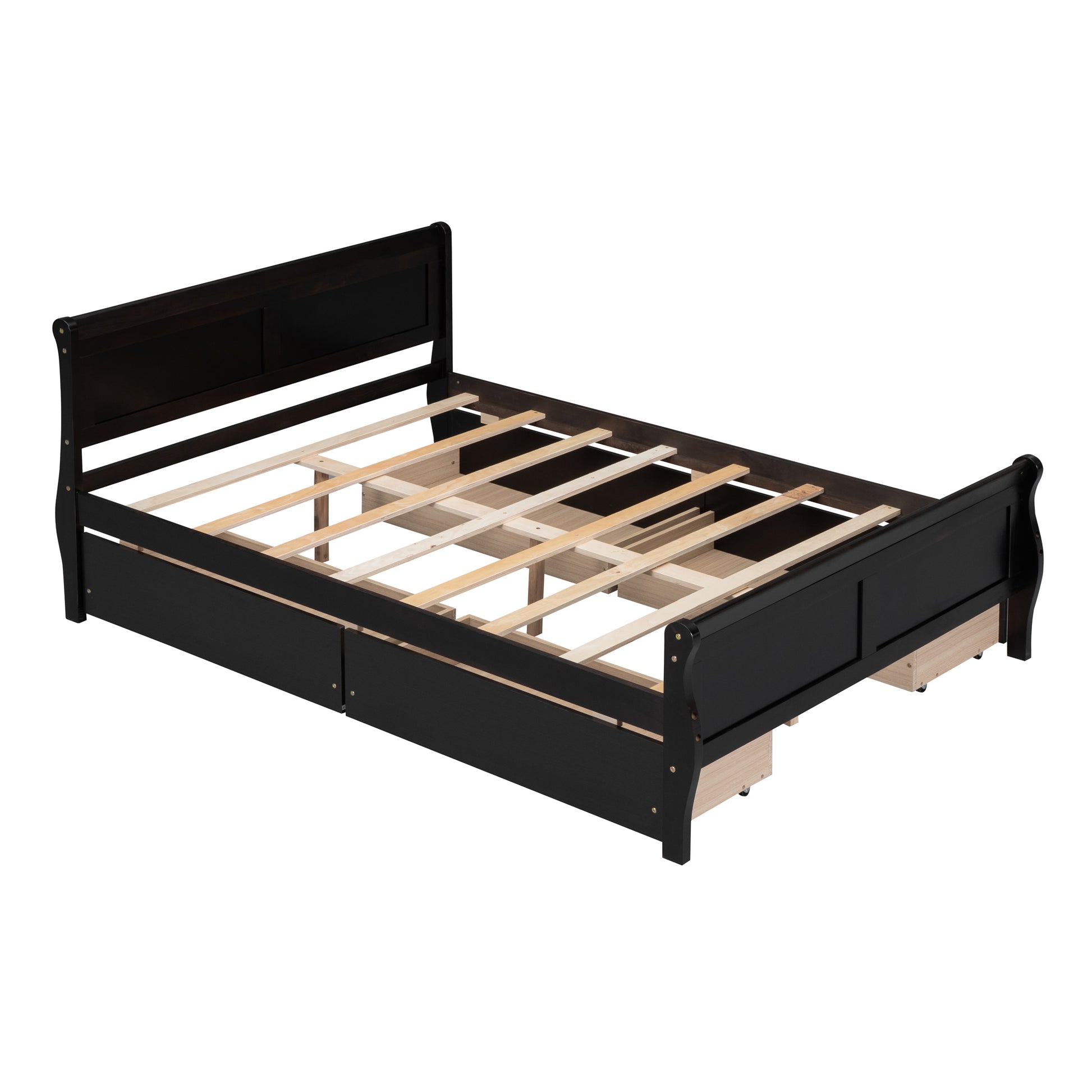 Full Size Wood Platform Bed With 4 Drawers And Streamlined Headboard & Footboard, Espresso Espresso Solid Wood Mdf