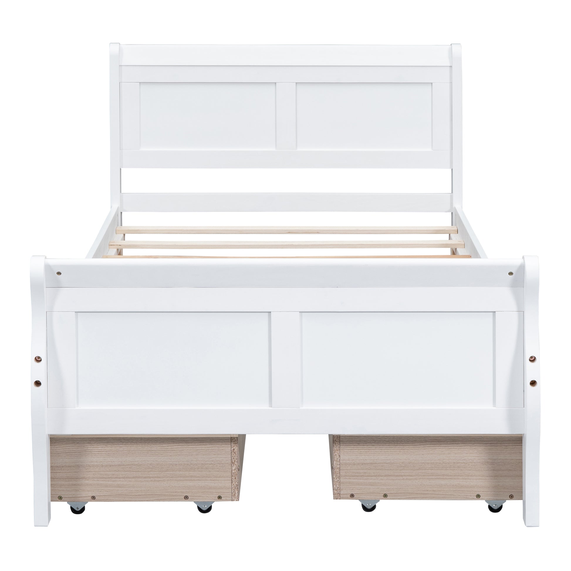 Twin Size Wood Platform Bed With 4 Drawers And Streamlined Headboard & Footboard, White White Solid Wood Mdf