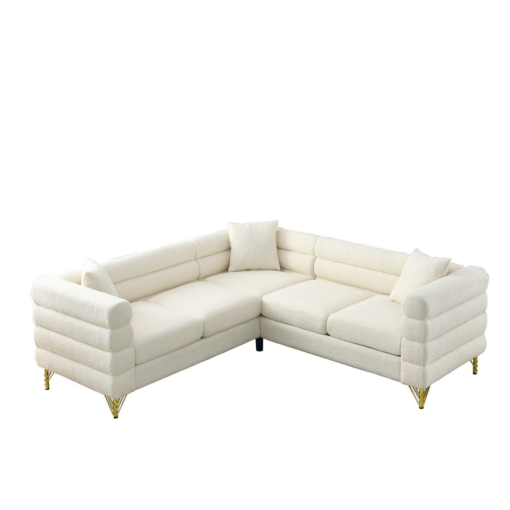 81.5 Inch Oversized Corner Sofa, L Shaped Sectional Couch,5 Seater Corner Sofas With 3 Cushions For Living Room, Bedroom, Apartment, Office White Foam Teddy