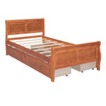 Twin Size Wood Platform Bed With 4 Drawers And Streamlined Headboard & Footboard, Oak Oak Solid Wood Mdf